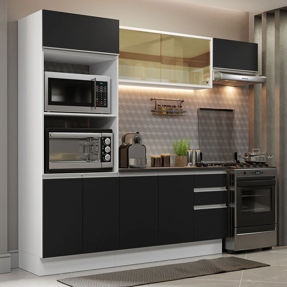 Combo Completo de Cocina 100% MDF 250 cm Blanco/Negro Acordes Madesa 04