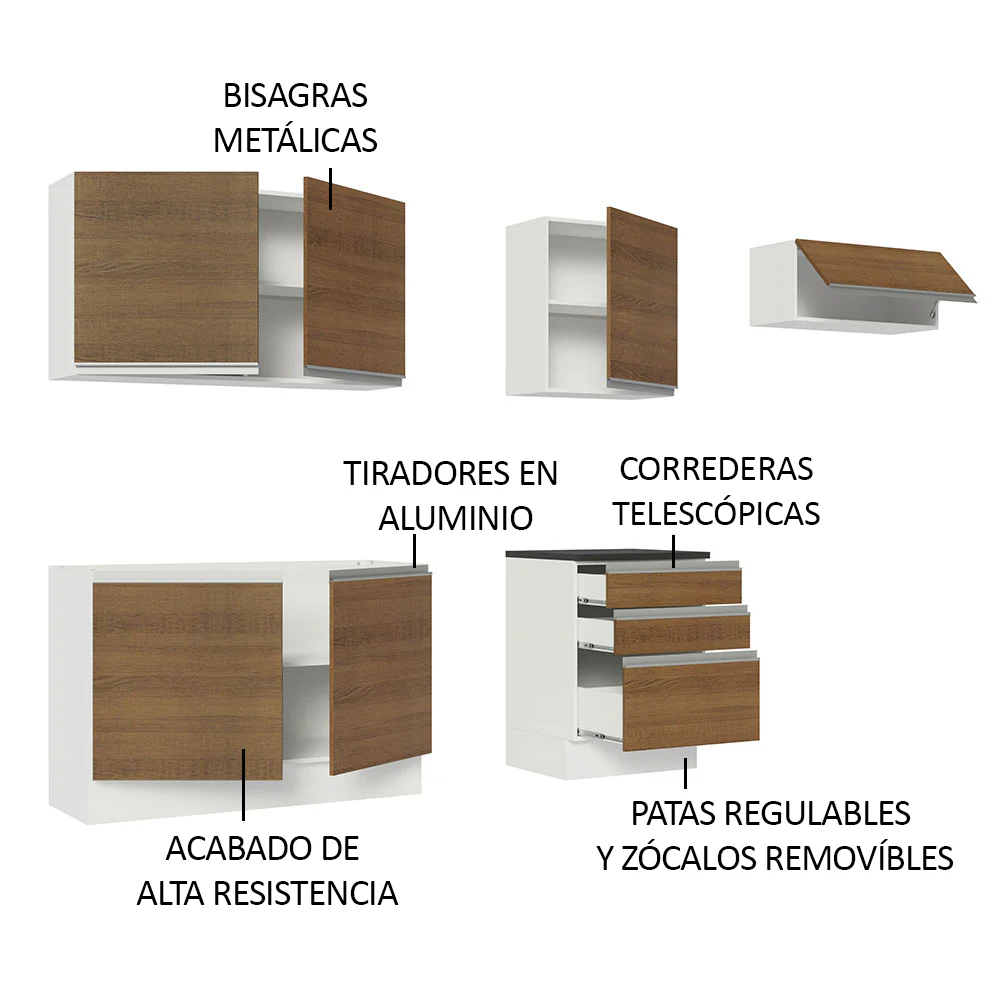 Combo Completo de Cocina 100% MDF 260 cm Blanco/Marrón Acordes Madesa 03 - Image 4