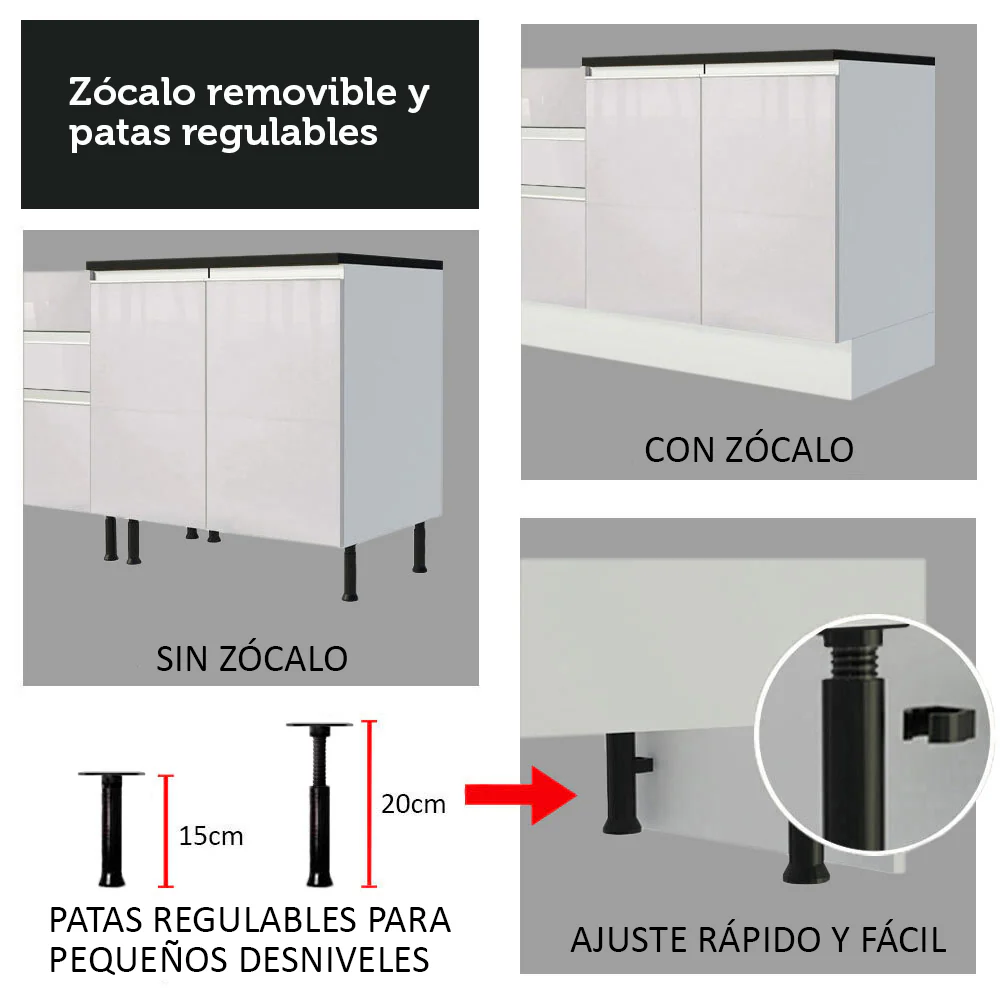 Combo Completo de Cocina 100% MDF 260 cm Frentes Blanco Brillante Acordes Madesa 01 - Image 8
