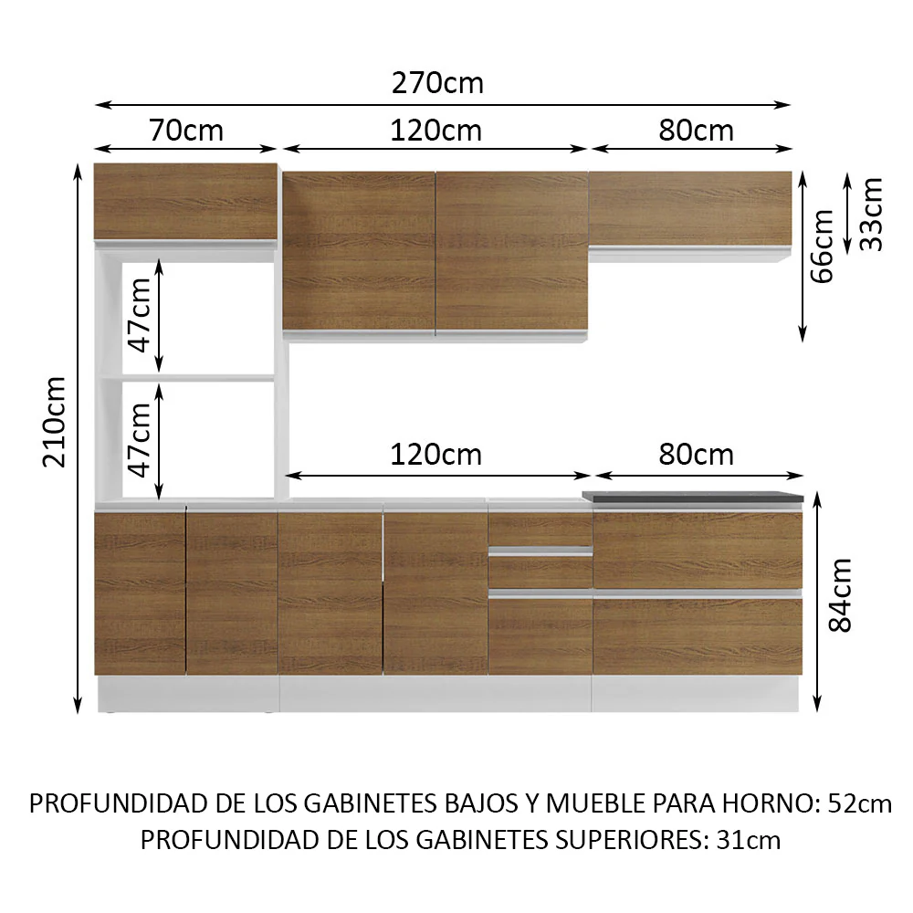 Combo Completo de Cocina 100% MDF 270 cm Blanco/Marrón Acordes Madesa 06 - Image 2