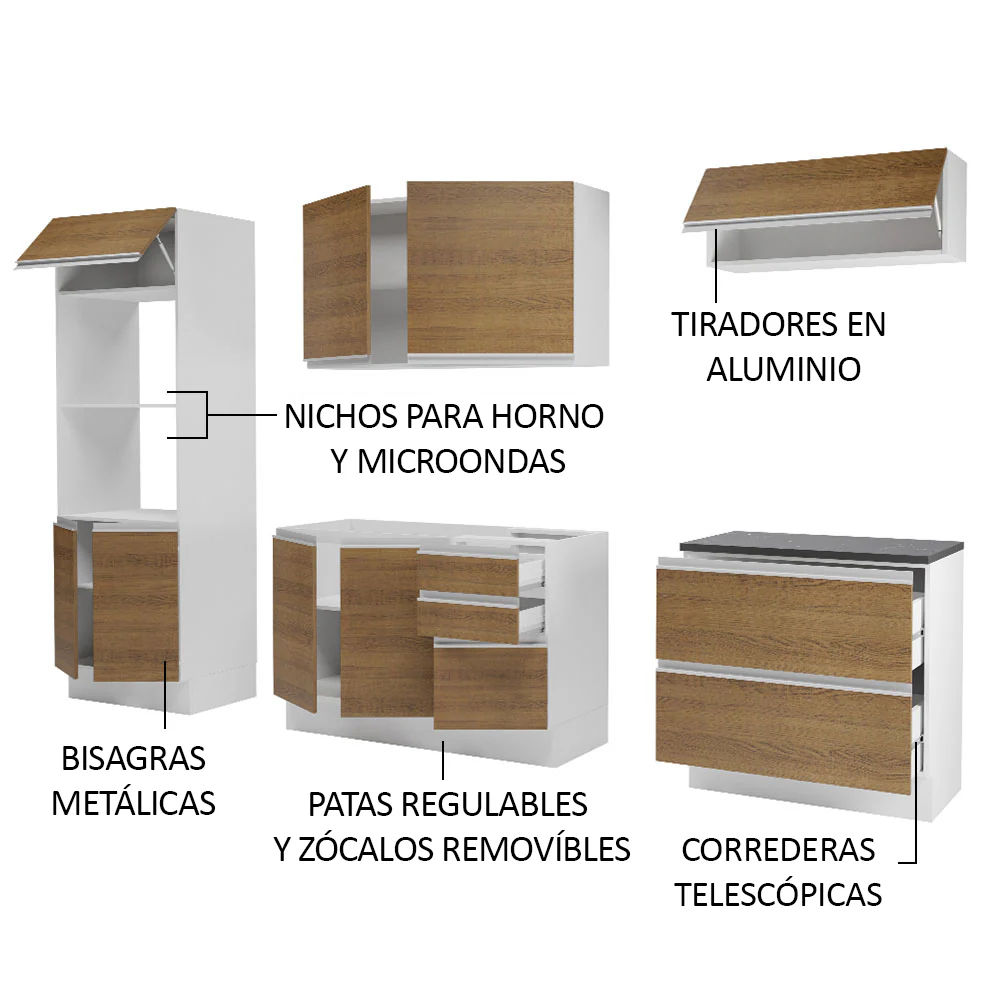 Combo Completo de Cocina 100% MDF 270 cm Blanco/Marrón Acordes Madesa 06 - Image 4