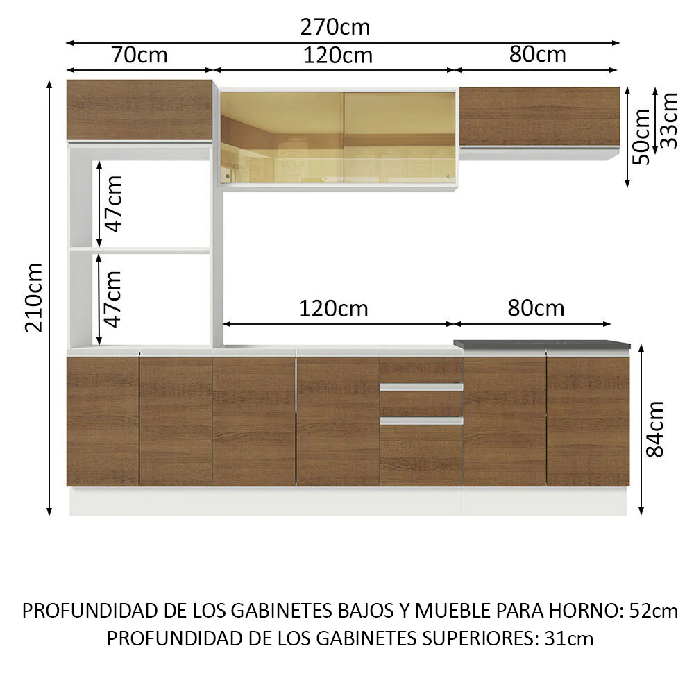 Combo Completo de Cocina 100% MDF 270 cm Blanco/Marrón Acordes Madesa 07 - Image 2