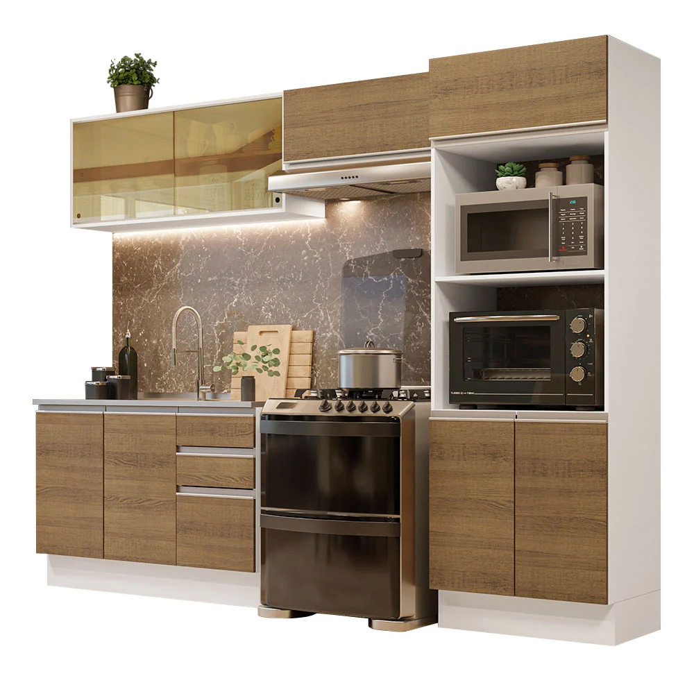 Combo Completo de Cocina 100% MDF 270 cm Blanco/Marrón Acordes Madesa 08 - Image 3