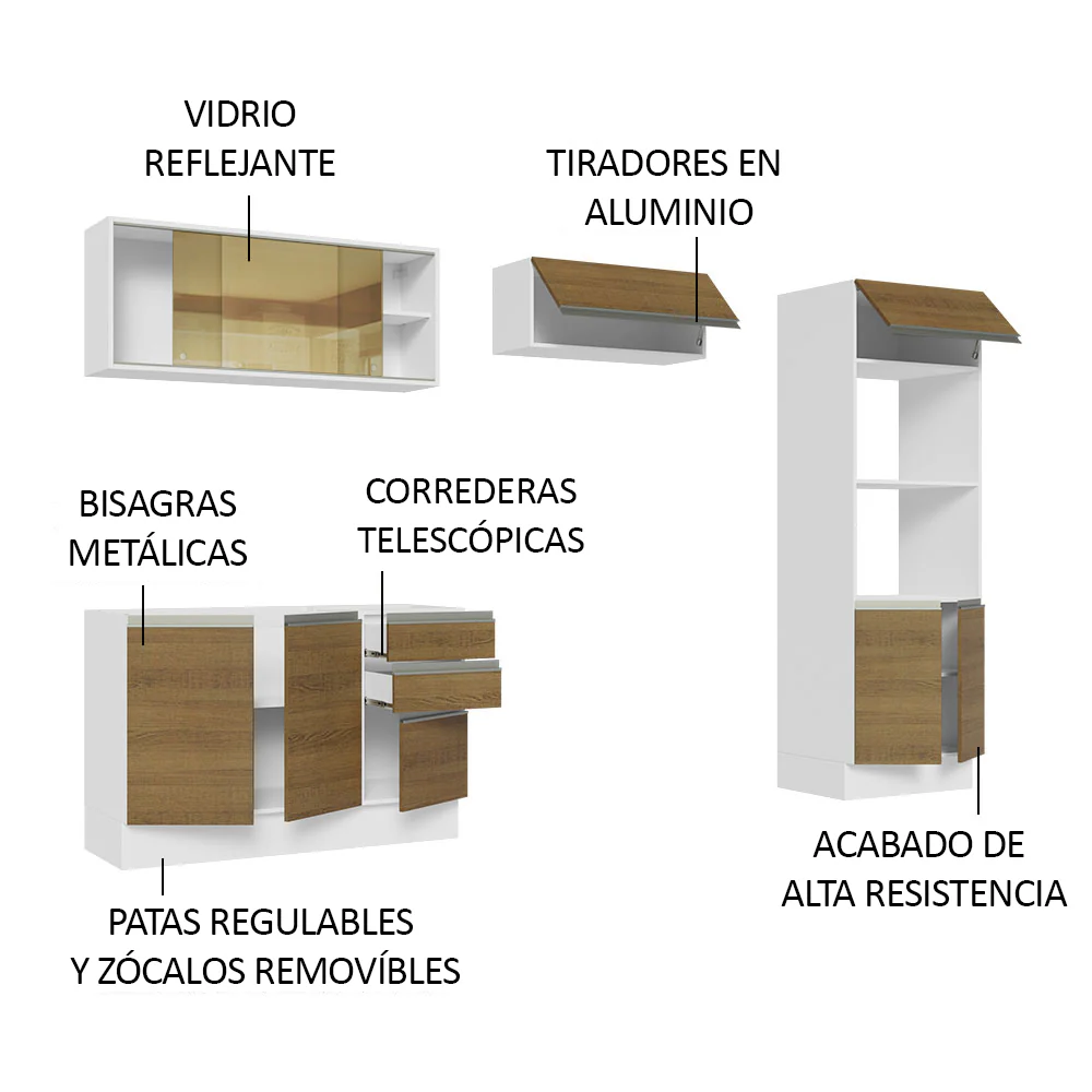 Combo Completo de Cocina 100% MDF 270 cm Blanco/Marrón Acordes Madesa 08 - Image 4