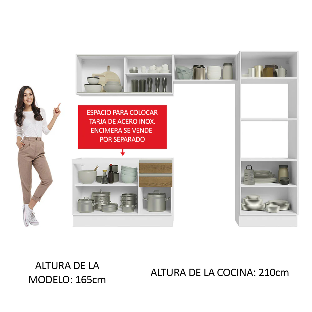 Combo Completo de Cocina 100% MDF 270 cm Blanco/Marrón Acordes Madesa 08 - Image 5