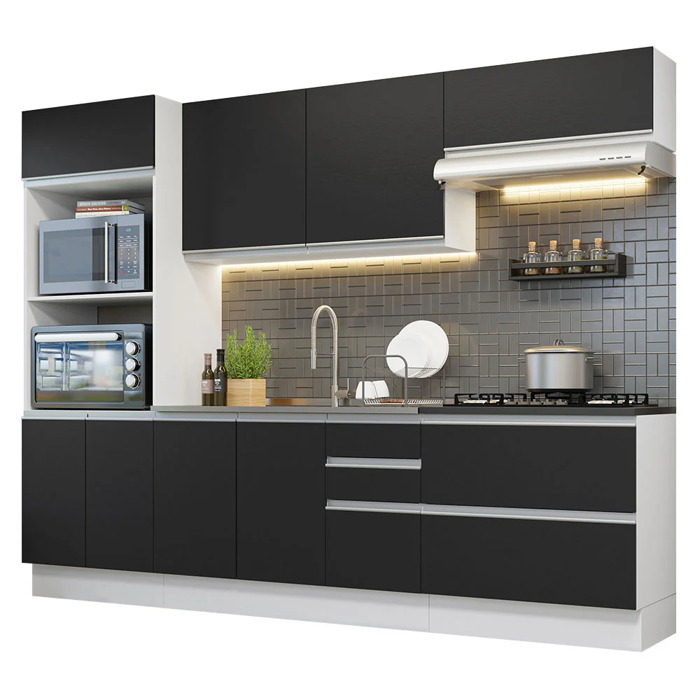 Combo Completo de Cocina 100% MDF 270 cm Blanco/Negro Acordes Madesa 06 - Image 3