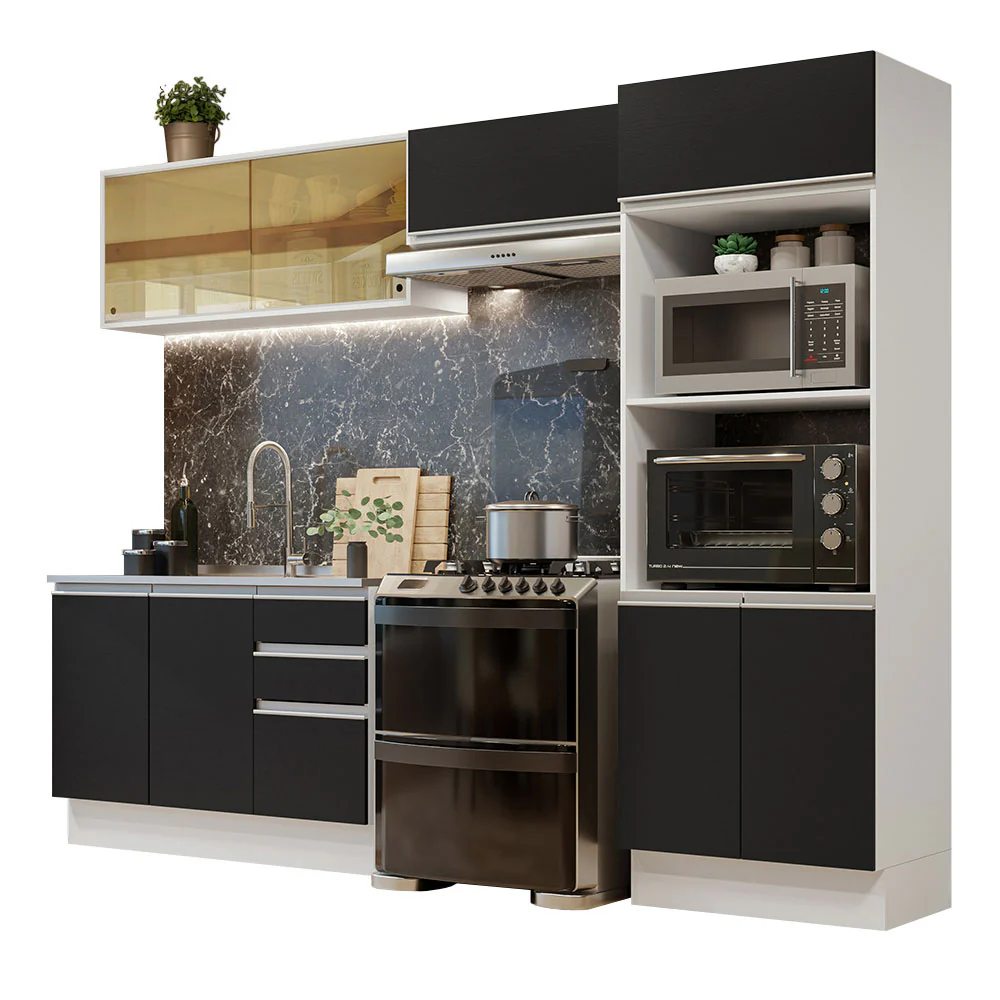 Combo Completo de Cocina 100% MDF 270 cm Blanco/Negro Acordes Madesa 08 - Image 3