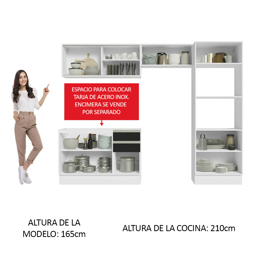 Combo Completo de Cocina 100% MDF 270 cm Blanco/Negro Acordes Madesa 08 - Image 5