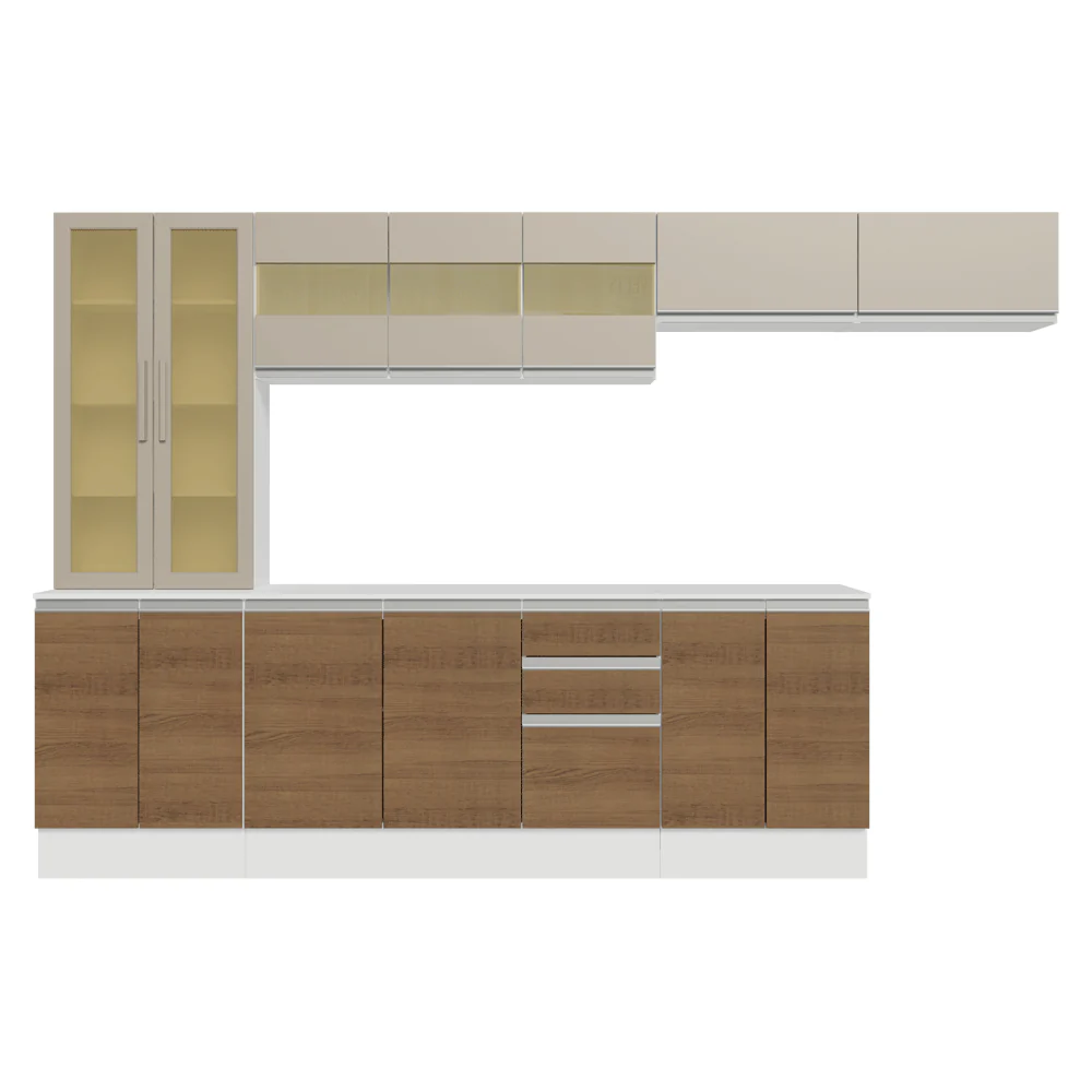 Combo Completo de Cocina 100% MDF 300 cm Blanco/Marrón/Crema Smart Madesa 04 - Image 10