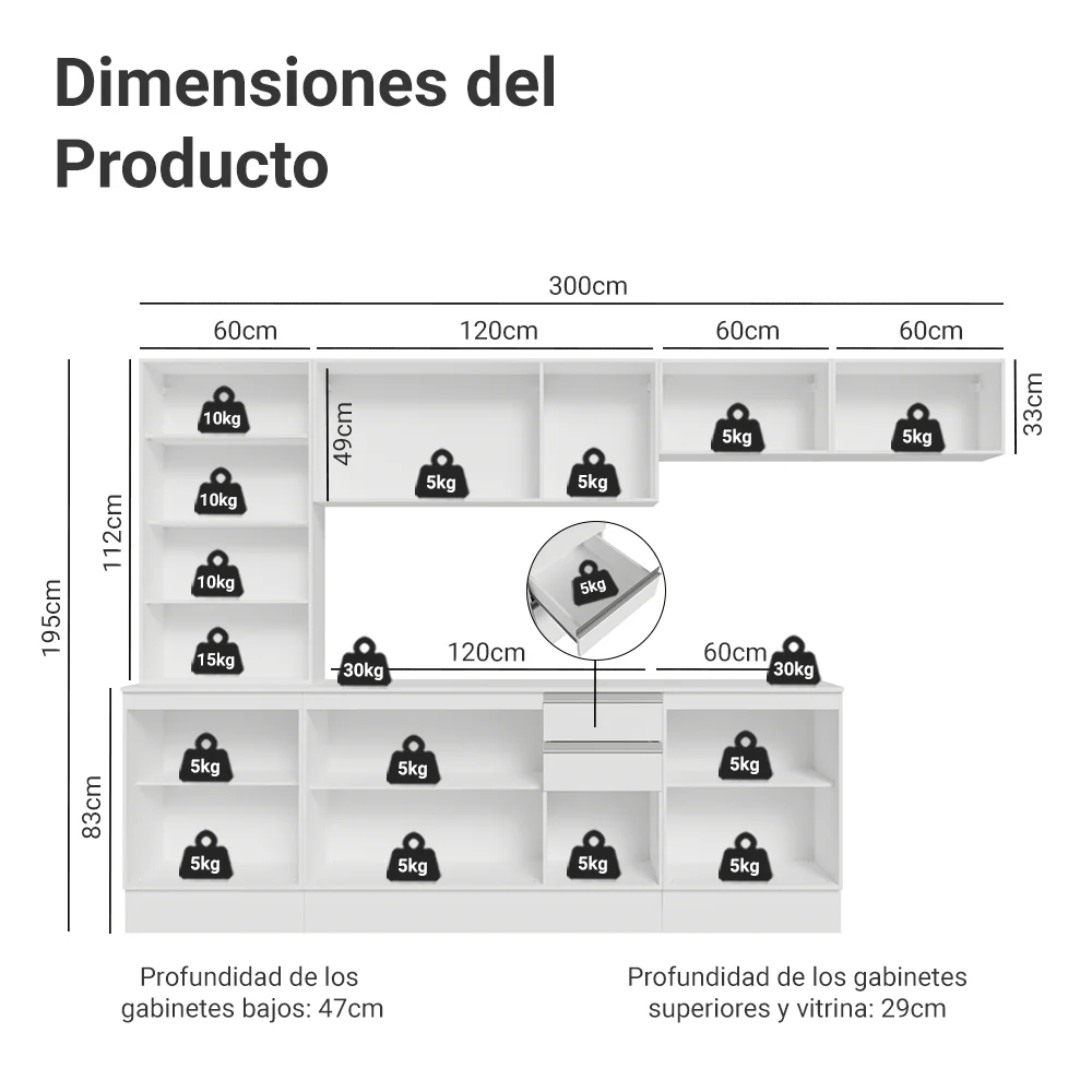 Combo Completo de Cocina 100% MDF 300 cm Blanco Smart Madesa 04 - Image 2