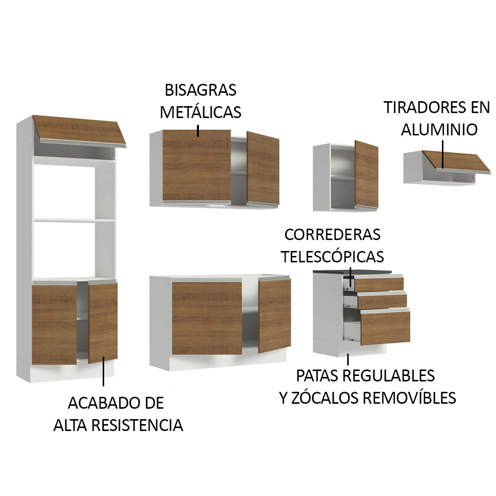 Combo Completo de Cocina 100% MDF 330 cm Blanco/Marrón Acordes Madesa 06 - Image 4