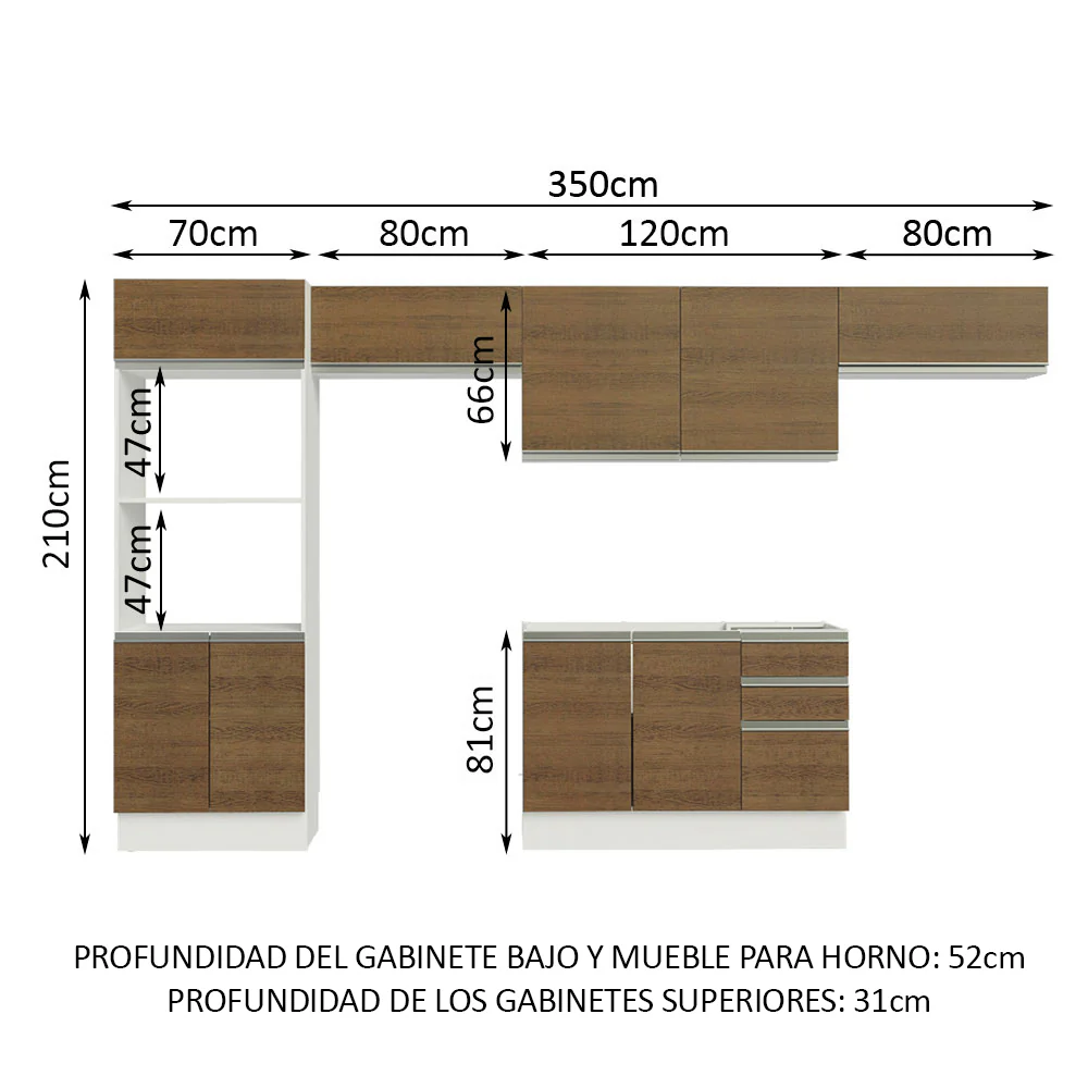 Combo Completo de Cocina 100% MDF 350 cm Marrón/Blanco Acordes Madesa 01 - Image 2
