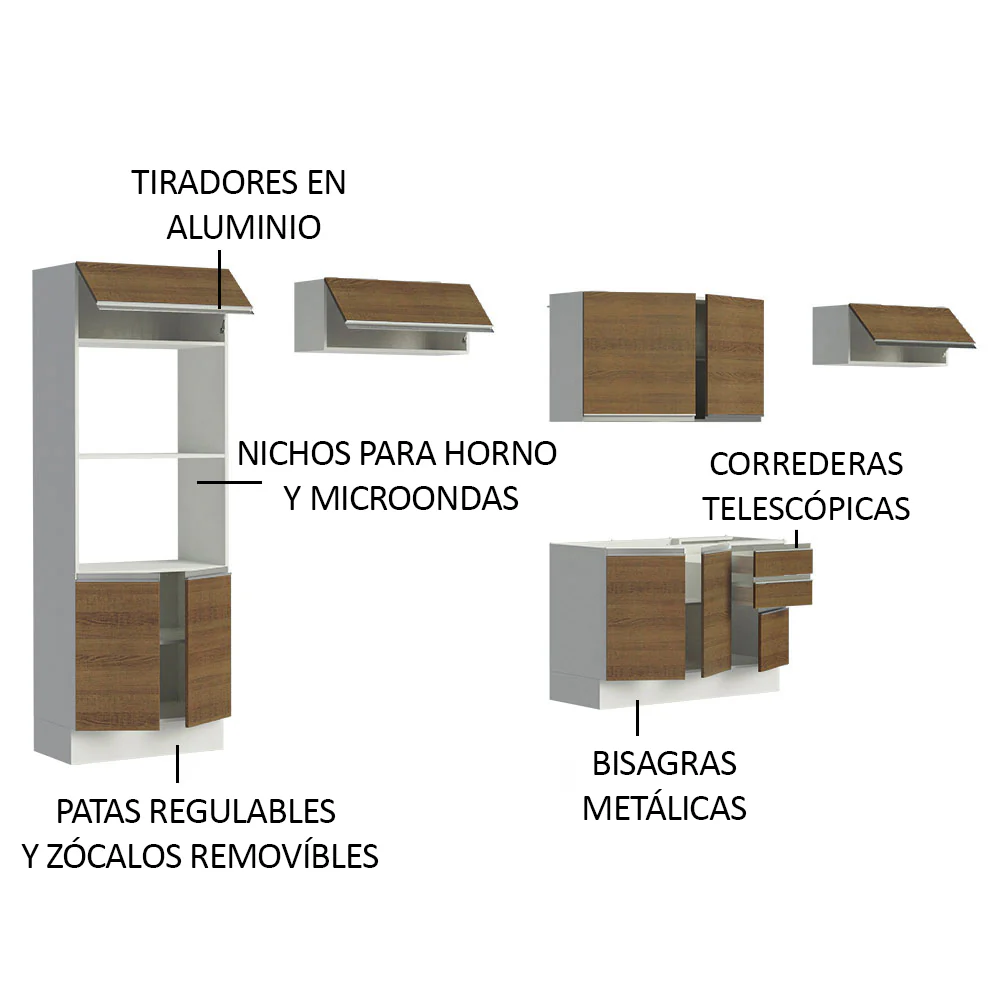 Combo Completo de Cocina 100% MDF 350 cm Marrón/Blanco Acordes Madesa 01 - Image 4