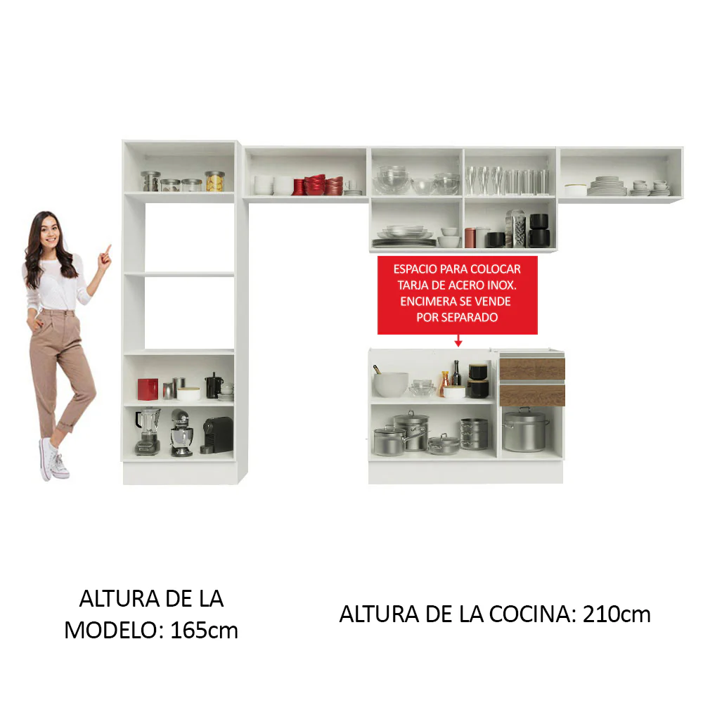 Combo Completo de Cocina 100% MDF 350 cm Marrón/Blanco Acordes Madesa 01 - Image 5