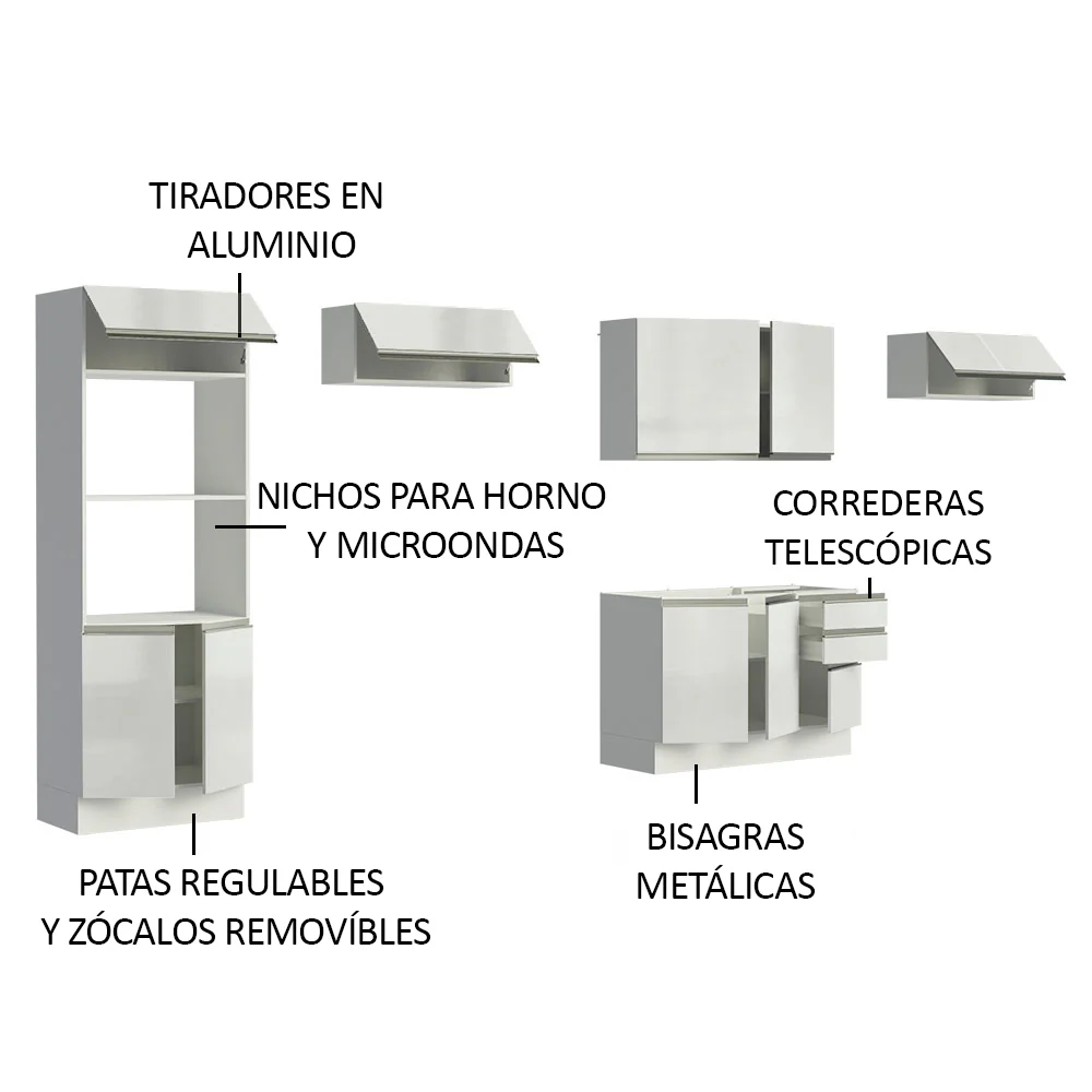 Combo Completo de Cocina 100% MDF 350cm Frentes Blanco Brillante Acordes Madesa 01 - Image 4