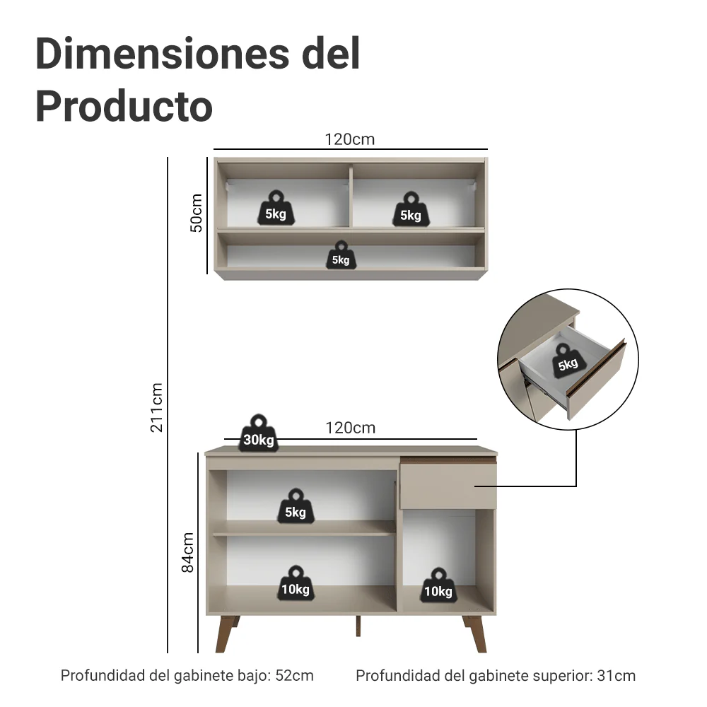 Combo completo de Cocina 120 cm Crema Nice 01 - Image 2