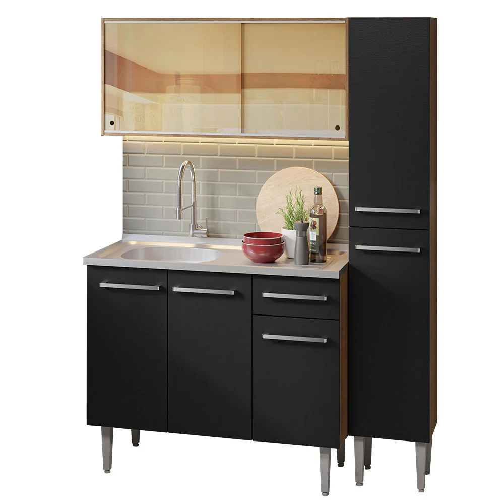 Combo completo de Cocina 137 cm con Bacha de acero, Marrón/Negro, Emilly 08 - Image 3