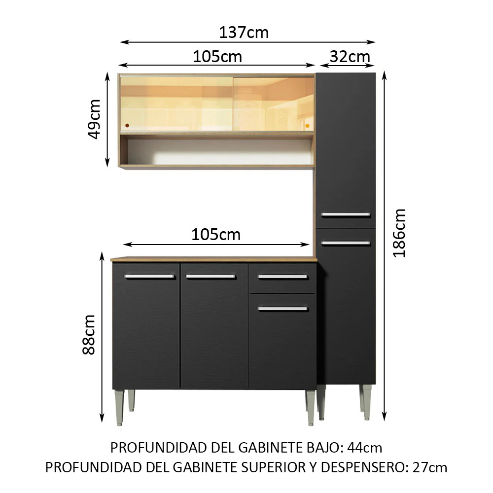Combo de Cocina 137cm Marrón/Negro Emilly Art Madesa 04 - Image 3