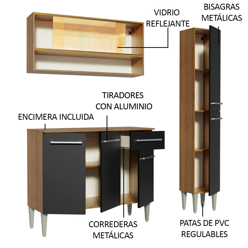 Combo de Cocina 137cm Marrón/Negro Emilly Art Madesa 04 - Image 4