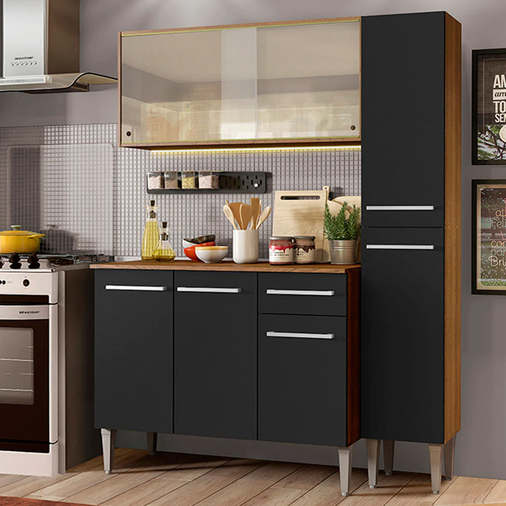 Combo de Cocina 137cm Marrón/Negro Emilly Force Madesa 02