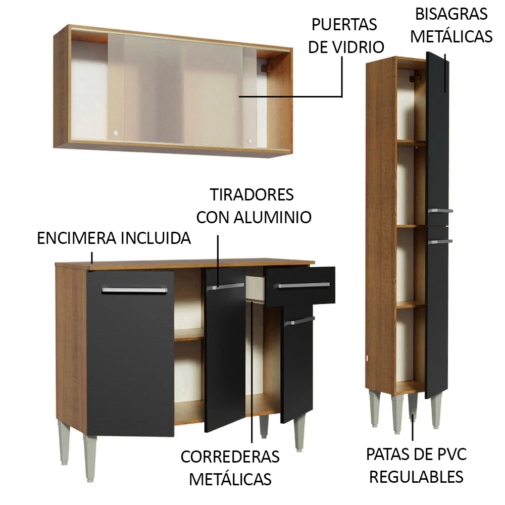 Combo de Cocina 137cm Marrón/Negro Emilly Force Madesa 02 - Image 4