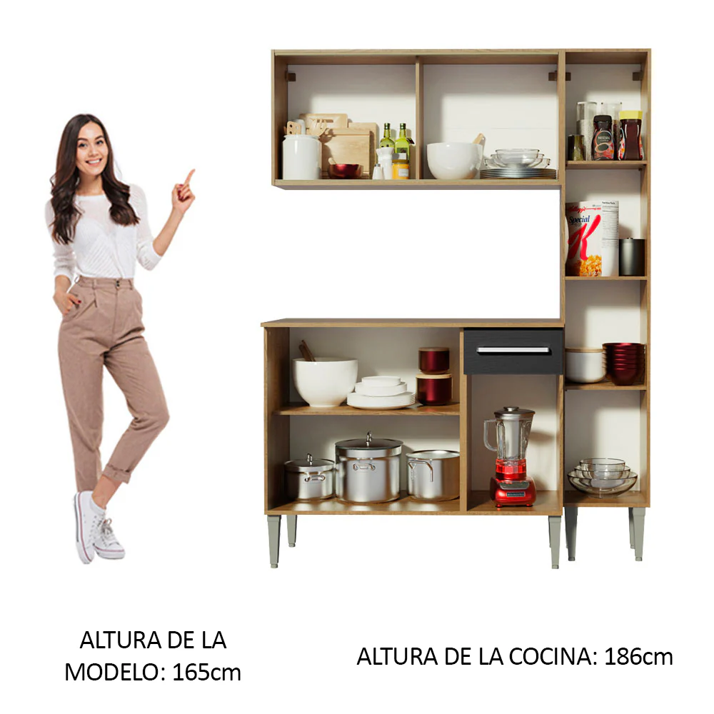 Combo de Cocina 137cm Marrón/Negro Emilly Force Madesa 02 - Image 5