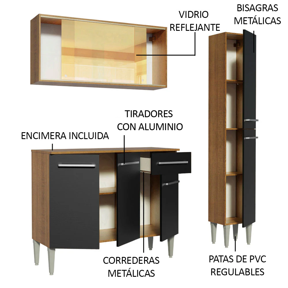 Combo de Cocina 137cm Marrón/Negro Emilly Gold Madesa 03 - Image 4