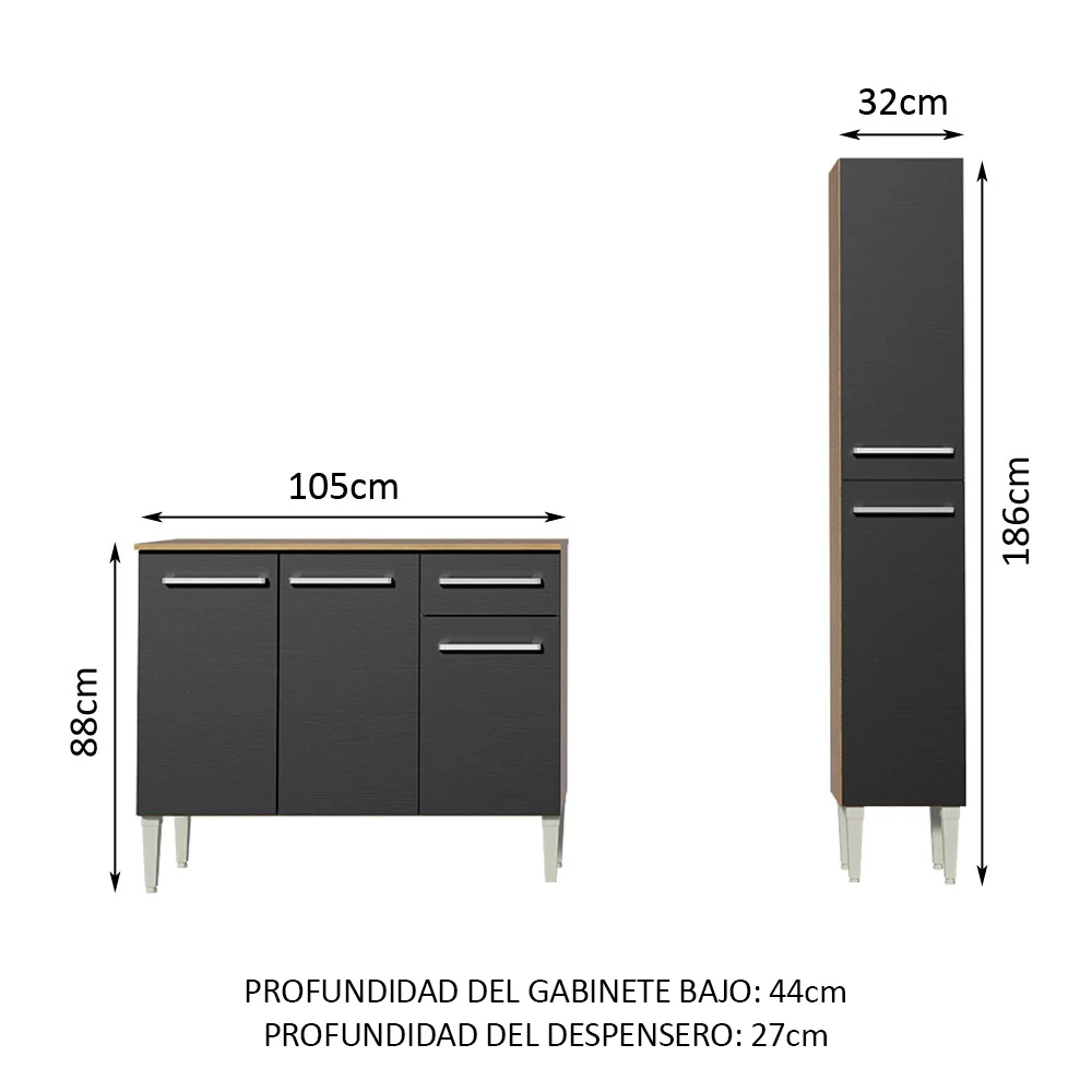 Combo de Cocina 137cm Marrón/Negro Emilly Silver Madesa 01 - Image 3