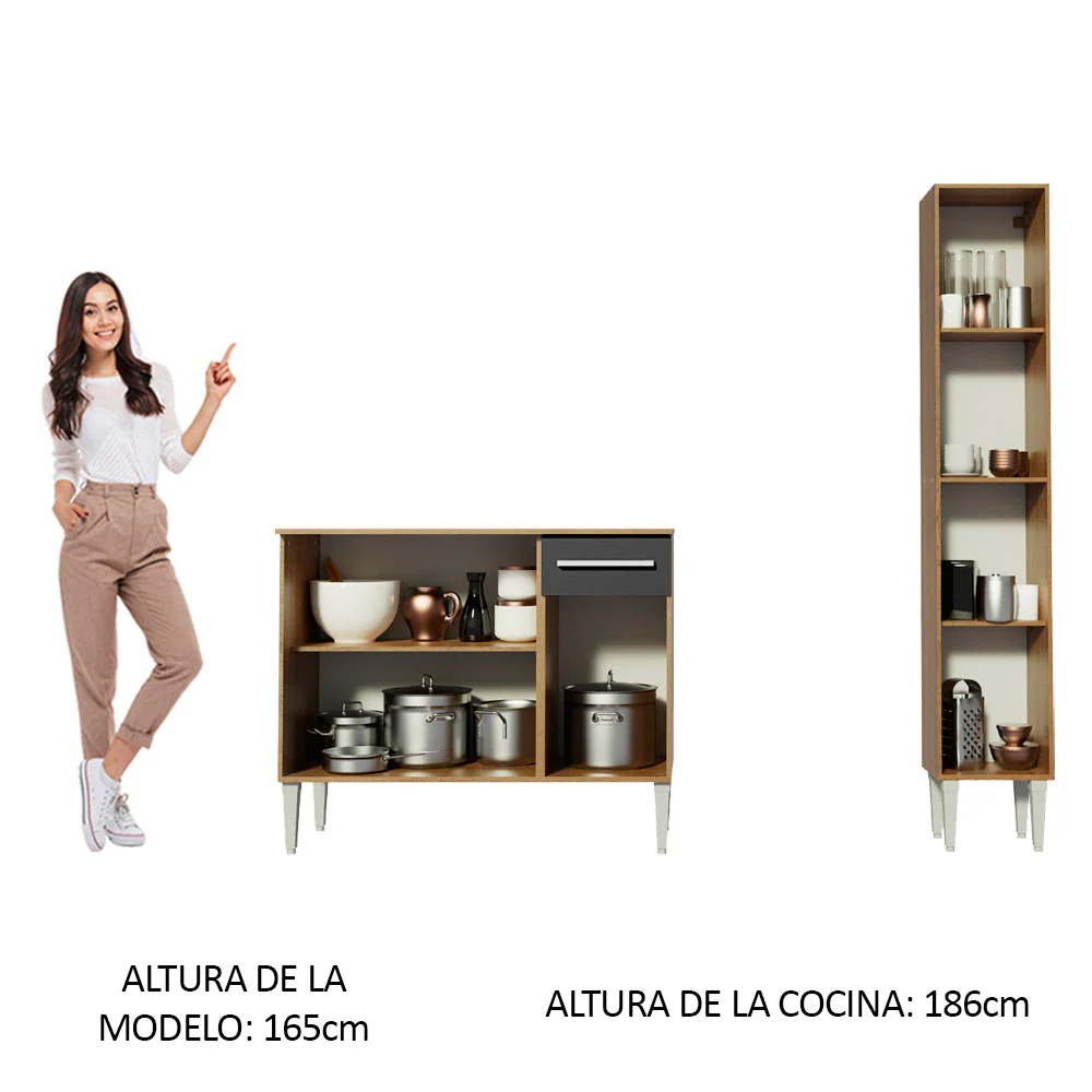 Combo de Cocina 137cm Marrón/Negro Emilly Silver Madesa 01 - Image 5