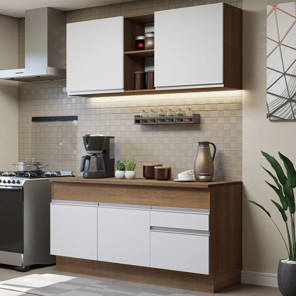 Combo de Cocina 150cm Marrón/Blanco Glamy Madesa 01