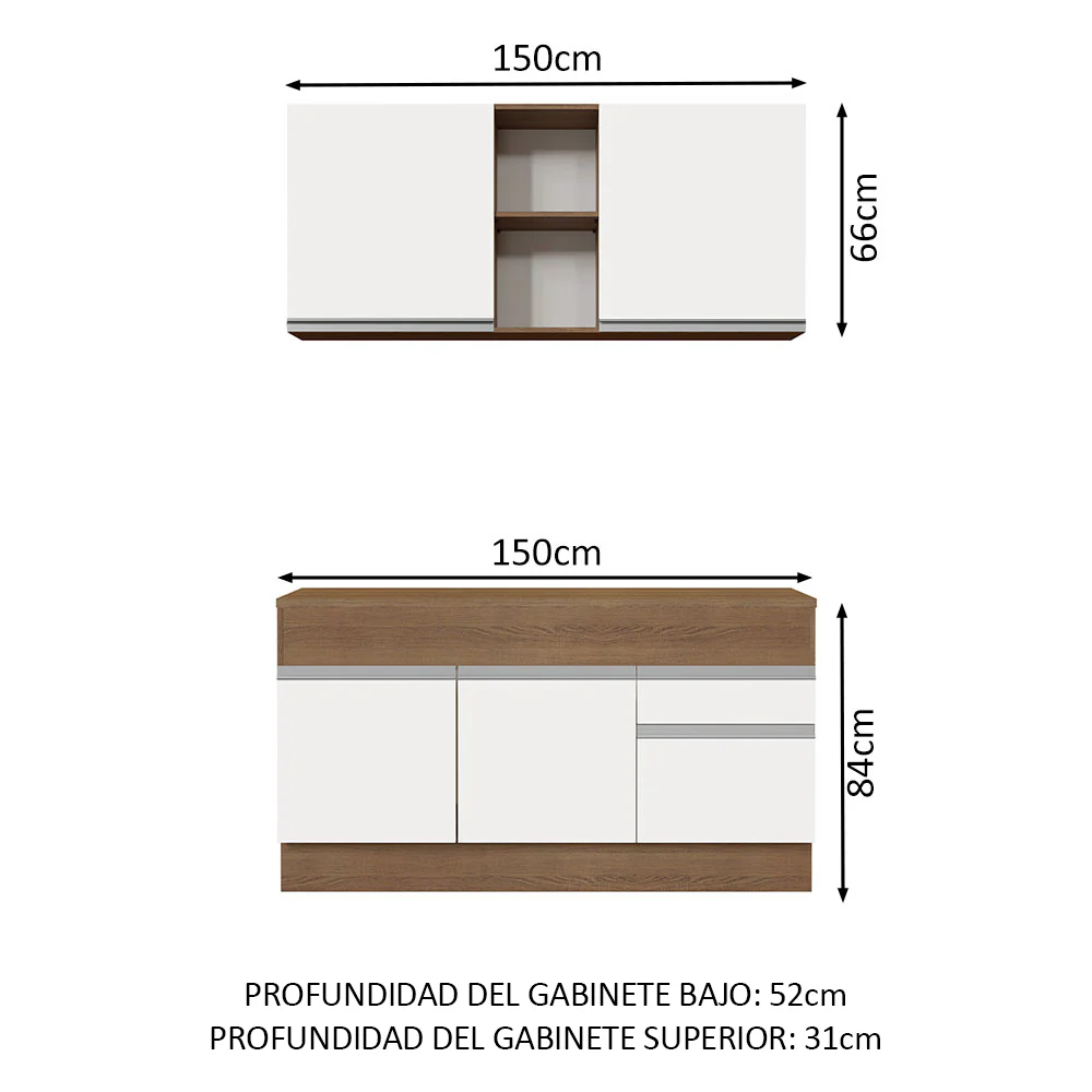 Combo de Cocina 150cm Marrón/Blanco Glamy Madesa 01 - Image 2