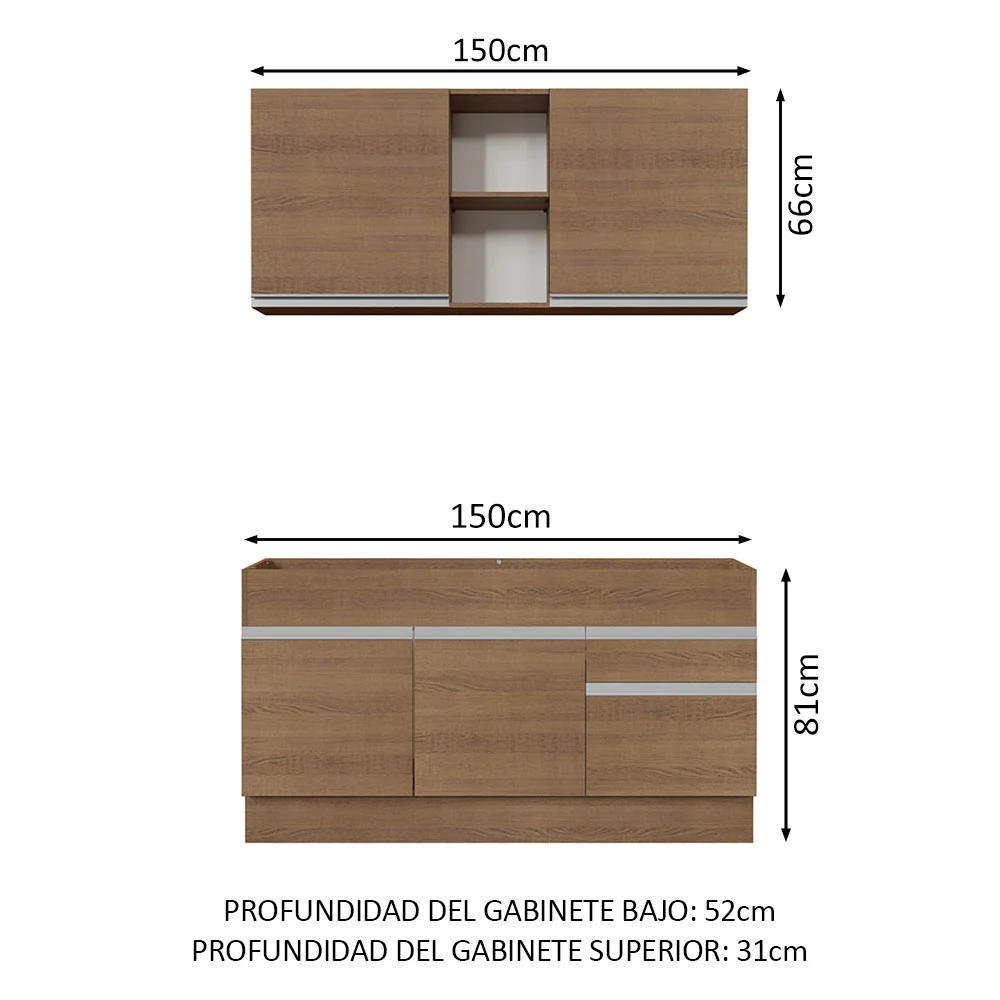 Combo de Cocina 150cm Marrón Glamy Madesa 02 - Image 2