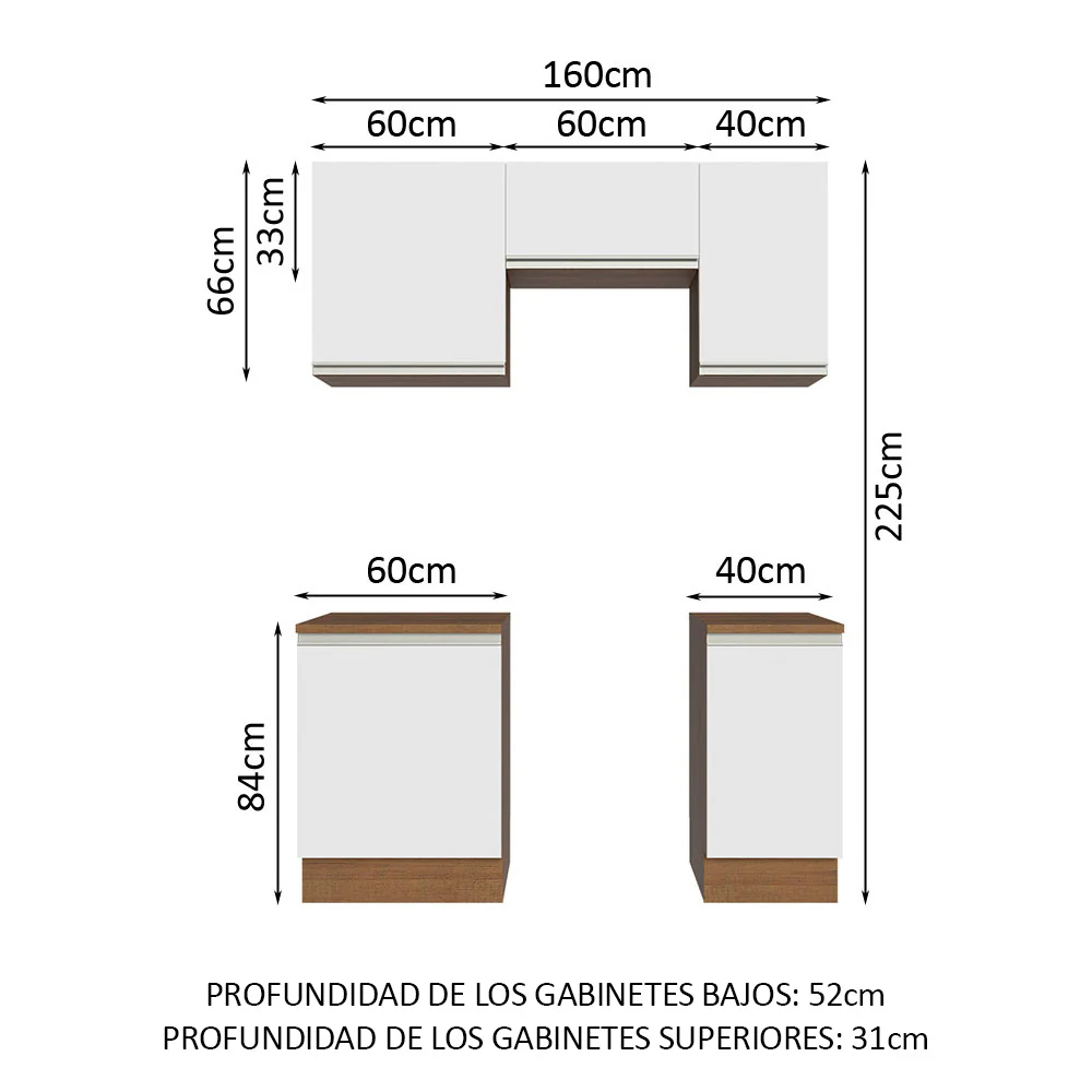 Combo de Cocina 160cm Marrón/Blanco Glamy Madesa 07 - Image 2