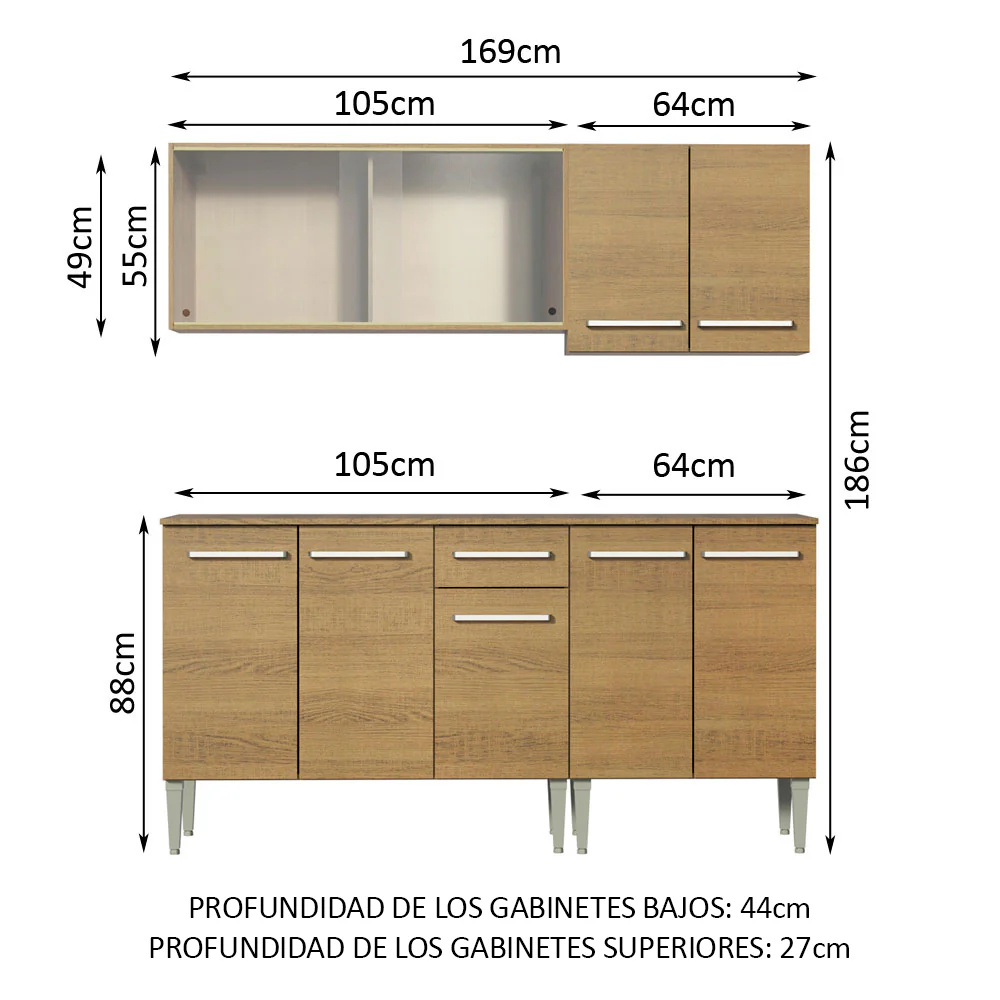 Combo de Cocina 169cm Emilly Box Madesa 03 - Marrón - Image 2
