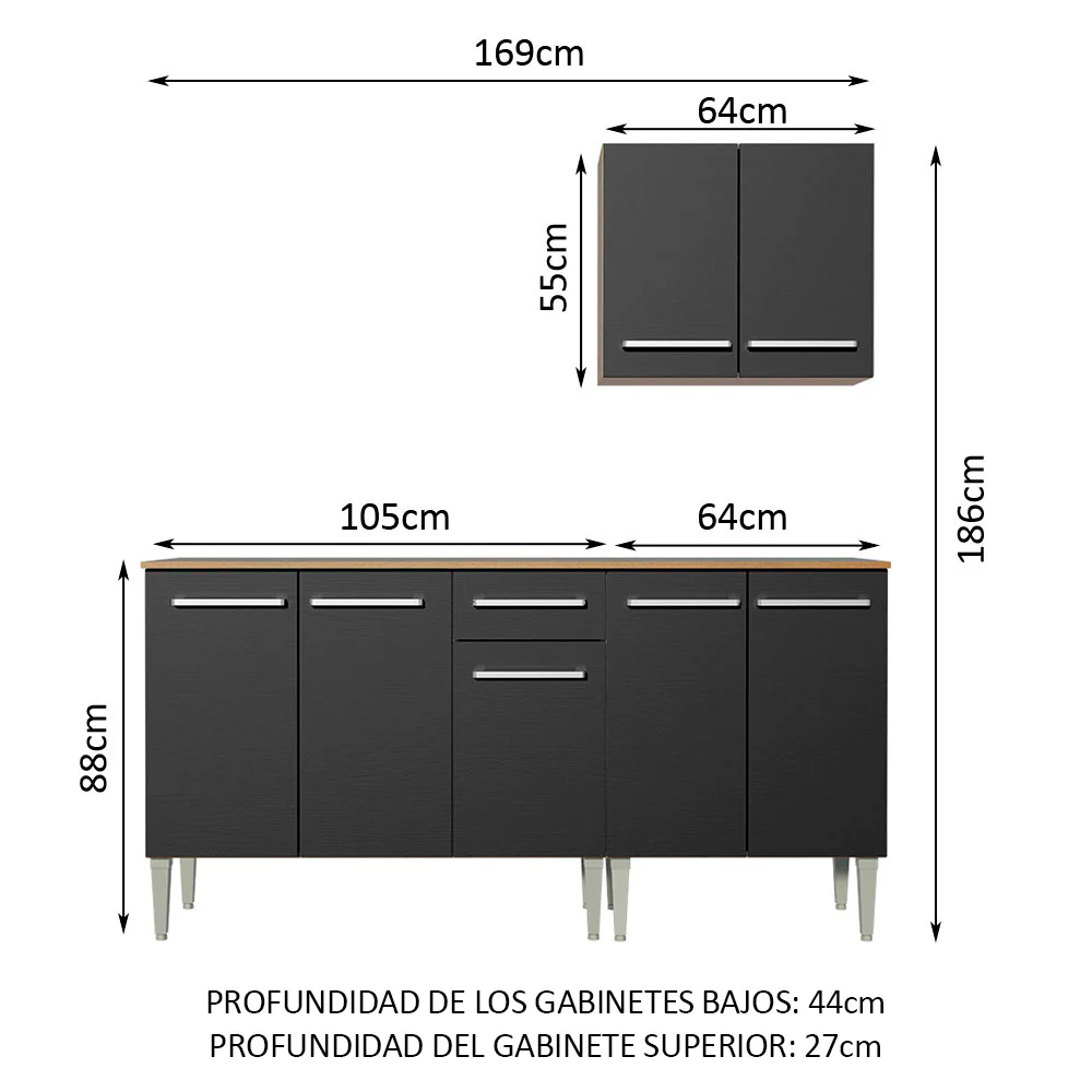Combo de Cocina 169cm Marrón/Negro Emilly Free Madesa 01 - Image 2