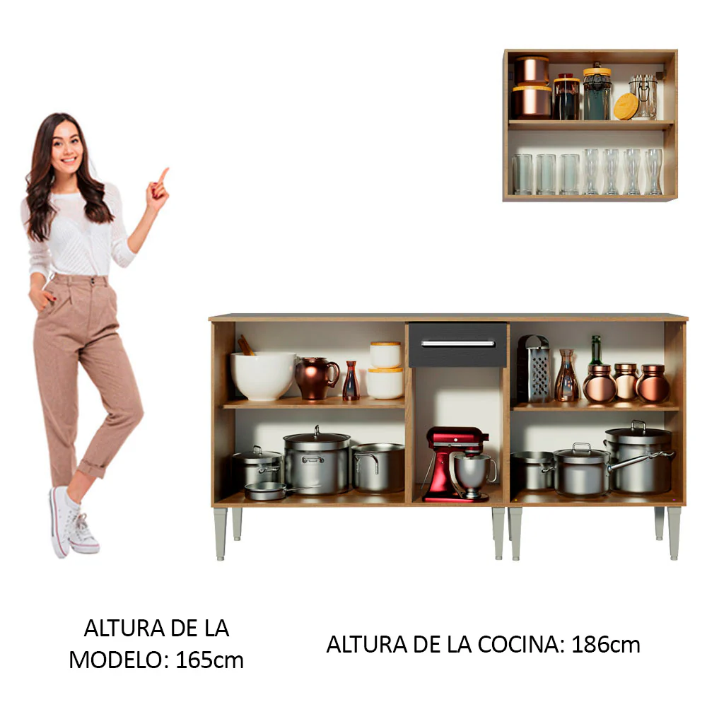 Combo de Cocina 169cm Marrón/Negro Emilly Free Madesa 01 - Image 5
