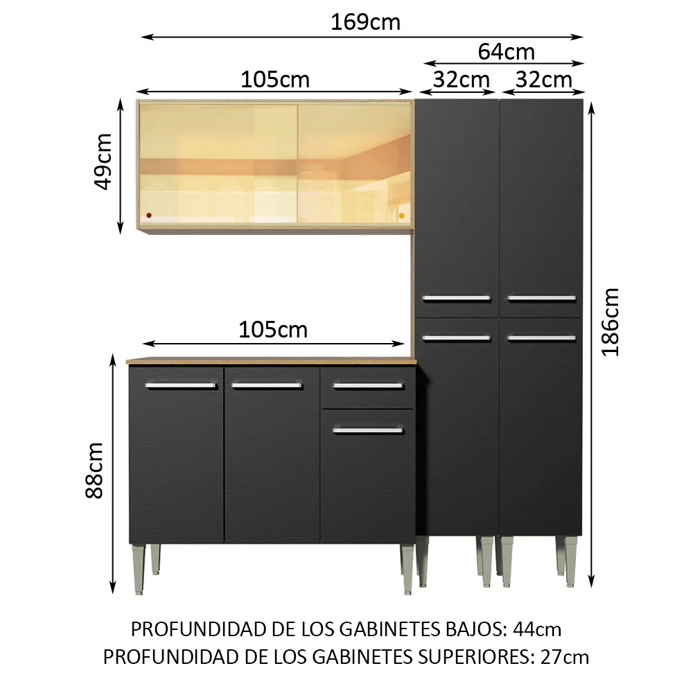 Combo de Cocina 169cm Marrón/Negro Emilly Voice Madesa 06 - Image 2