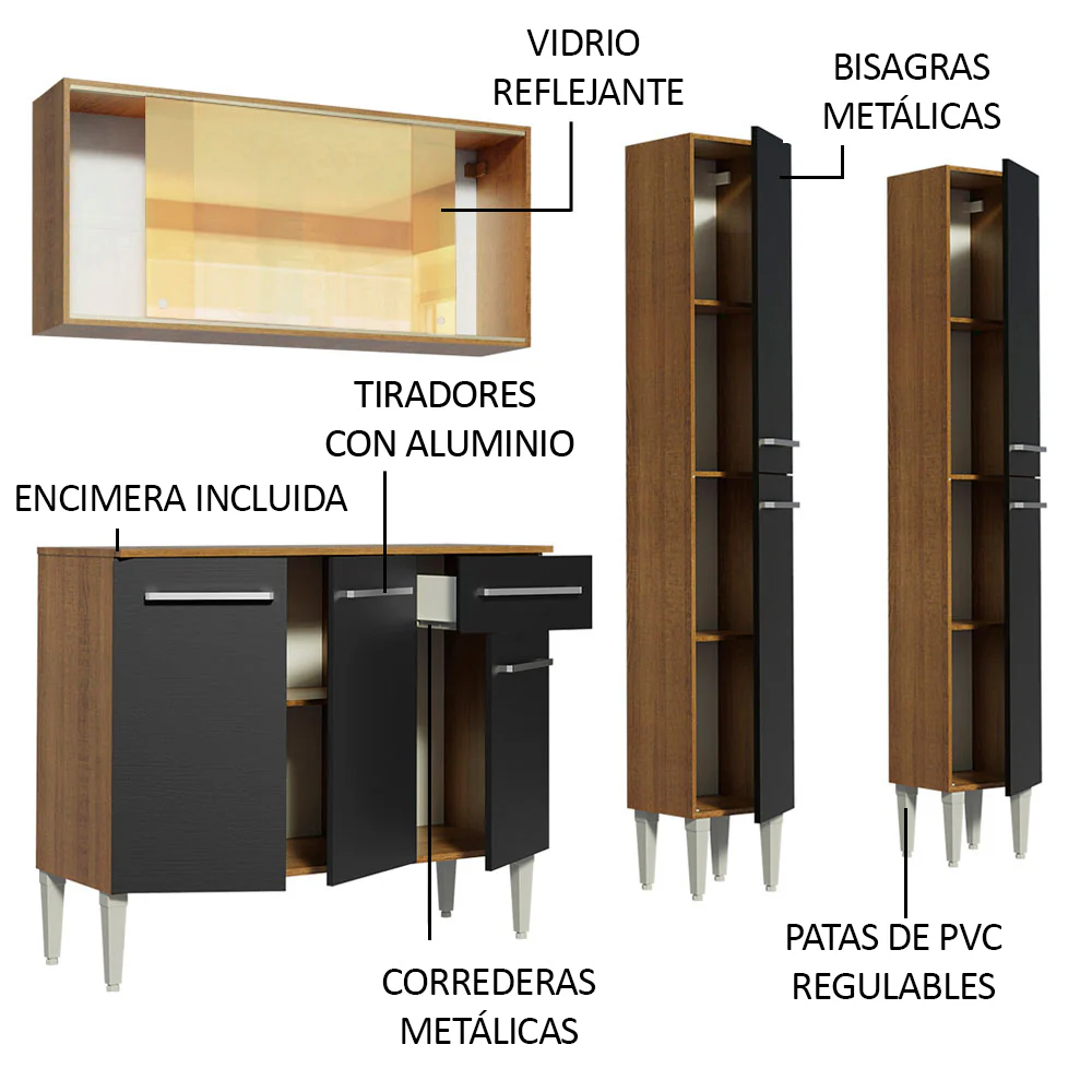 Combo de Cocina 169cm Marrón/Negro Emilly Voice Madesa 06 - Image 4