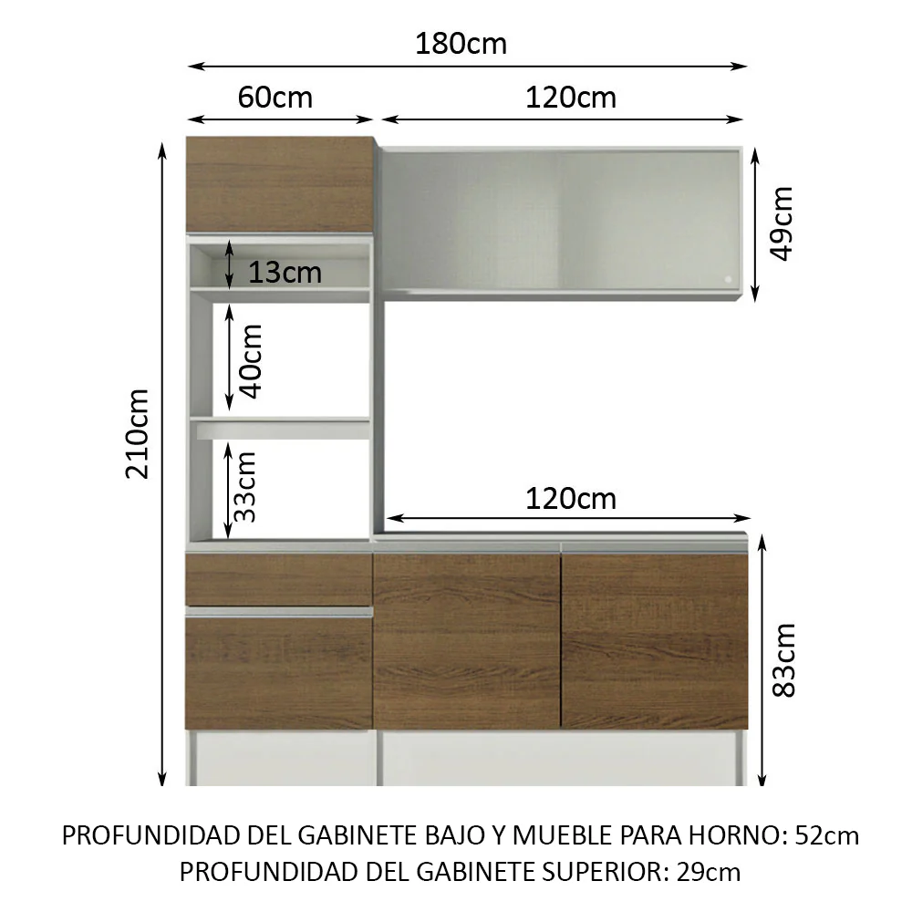Combo completo de Cocina 180 cm Blanco/Marrón Topazio Pop - Image 2