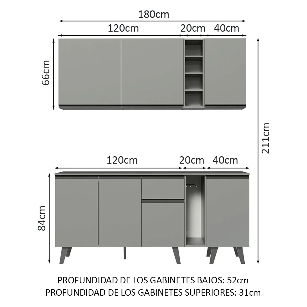 Combo Completo de Cocina 180 cm Gris Nice Madesa 01 - Image 2