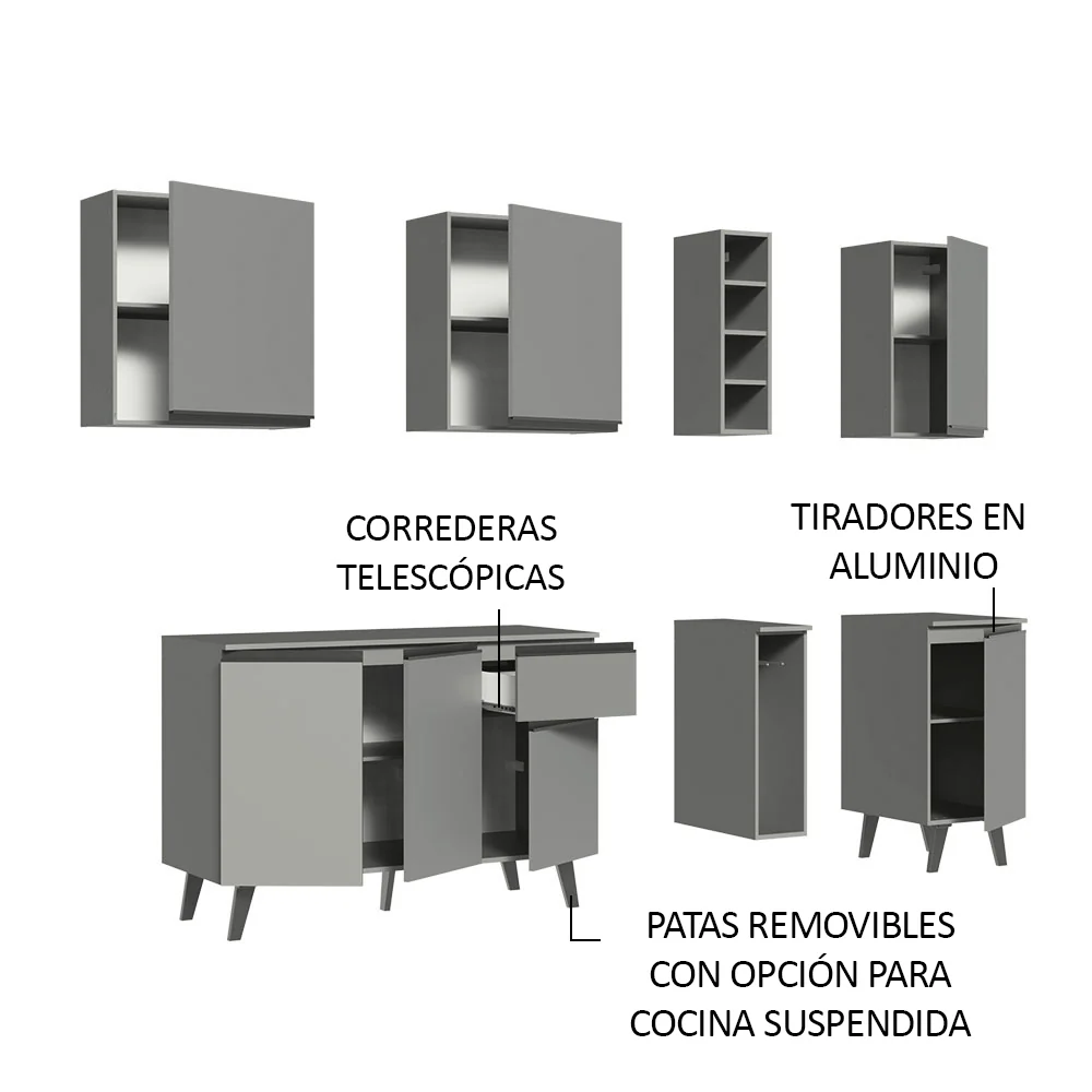 Combo Completo de Cocina 180 cm Gris Nice Madesa 01 - Image 4