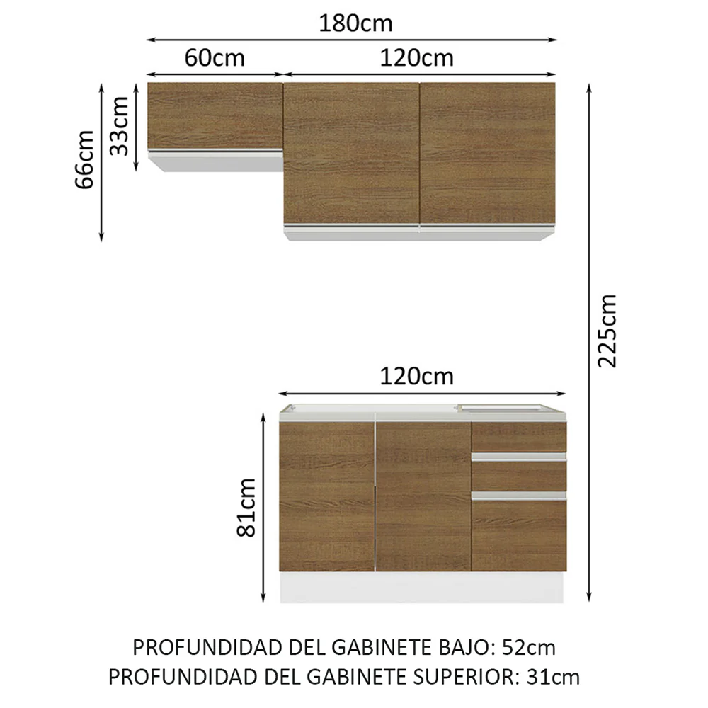 Combo de Cocina 180cm Glamy Madesa 09 - Blanco/Marrón - Image 3