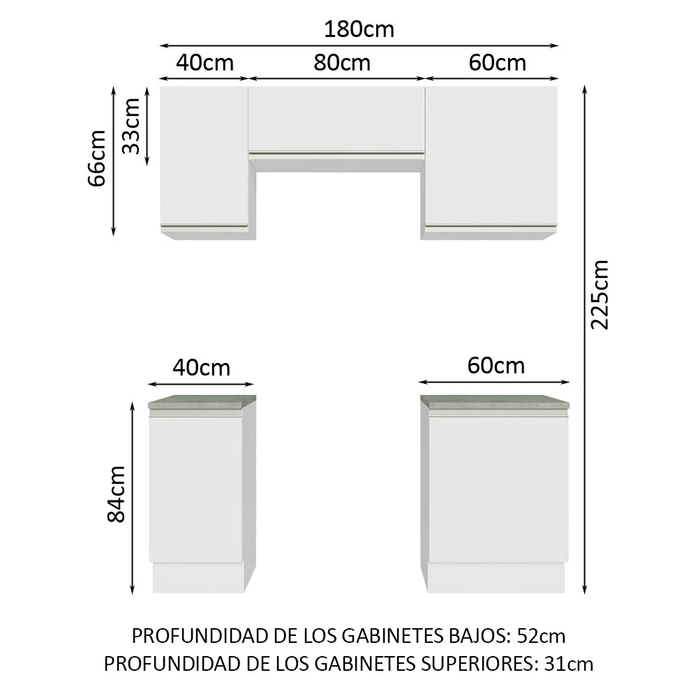 Combo de Cocina 180cm Glamy Madesa - Blanco - Image 3