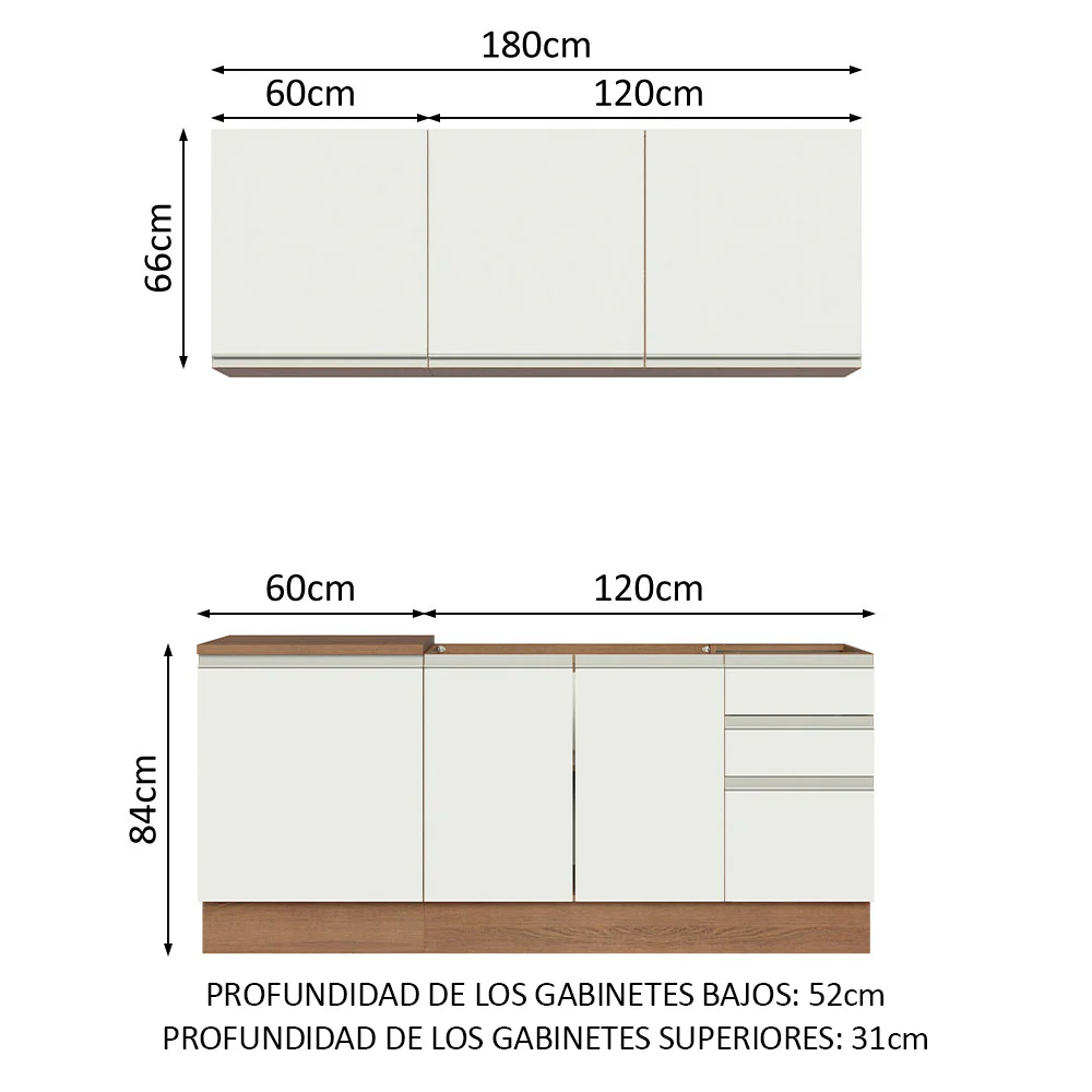 Combo de Cocina 180cm Marrón/Blanco Glamy Madesa 05 - Image 2