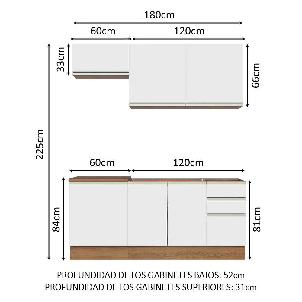Combo de Cocina 180cm Marrón/Blanco Glamy Madesa 07 - Image 2