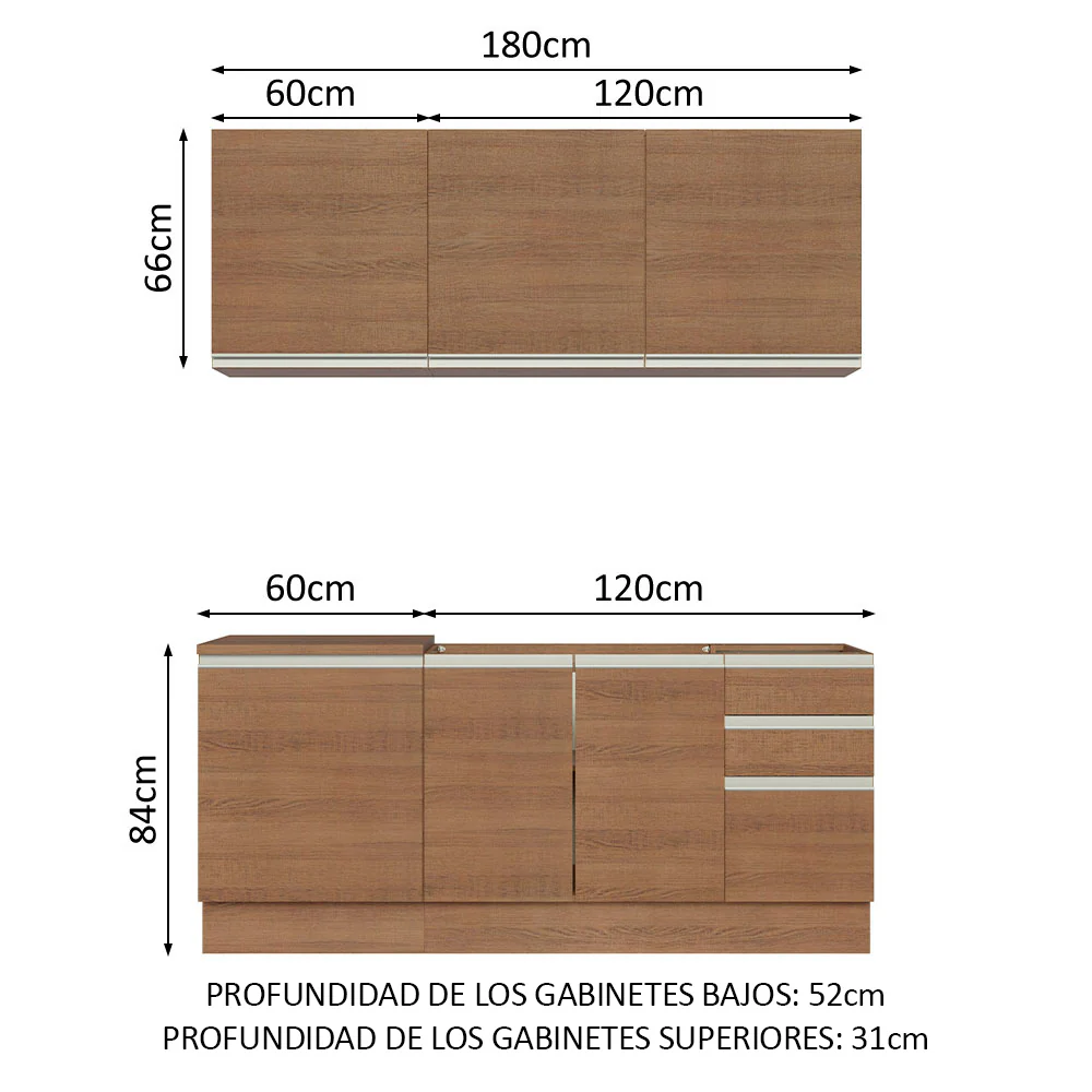 Combo de Cocina 180cm Marrón Glamy Madesa 05 - Image 2