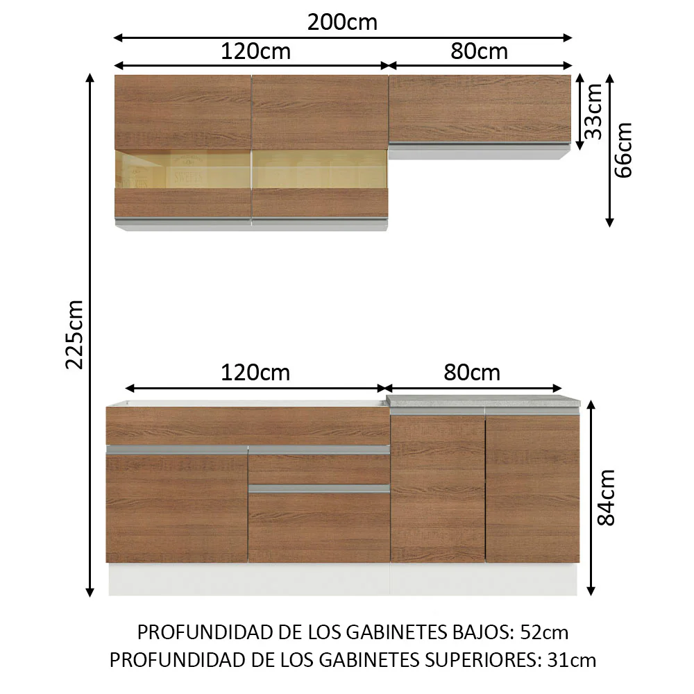 Combo de Cocina 200cm Glamy Madesa 07 - Blanco - Image 2