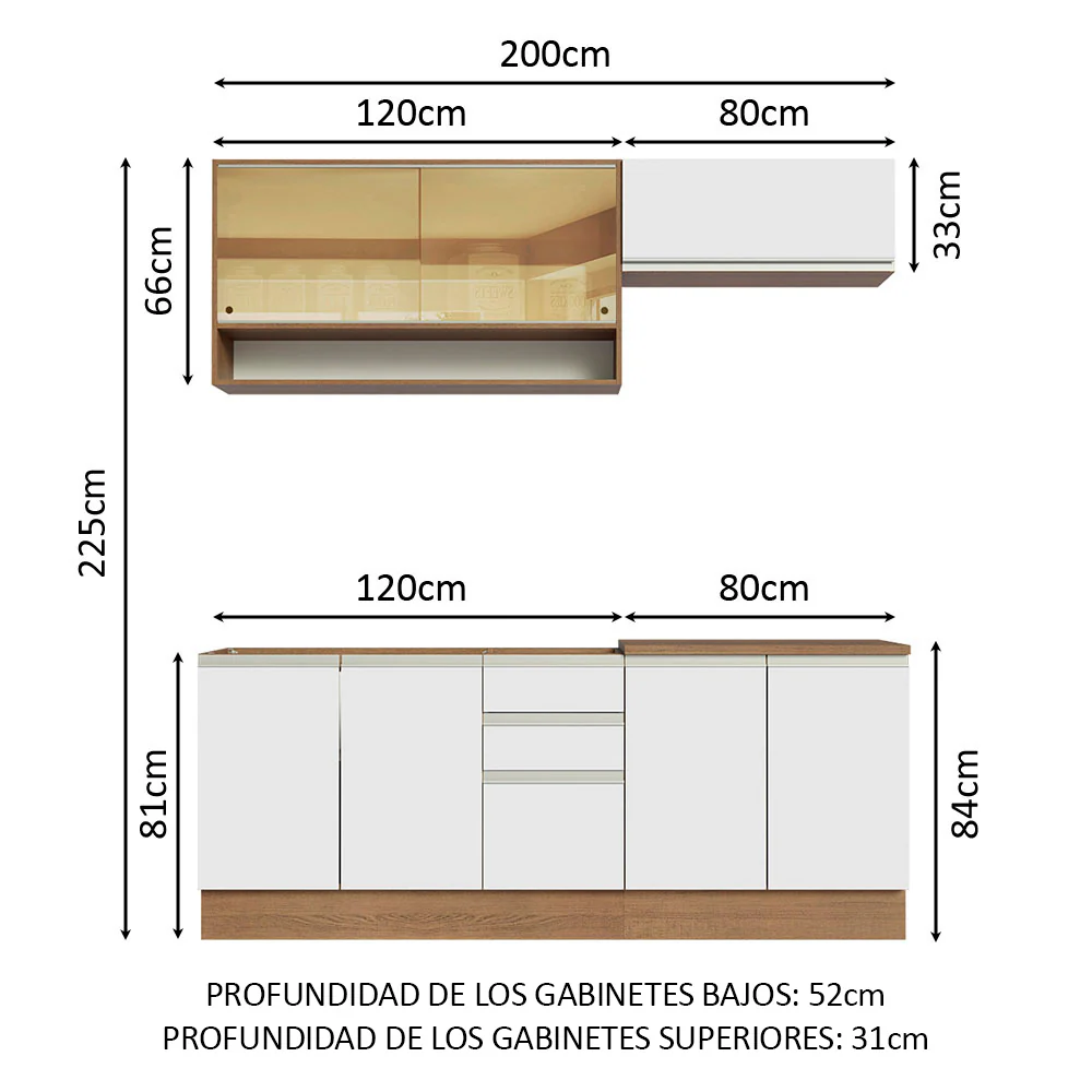 Combo de Cocina 200cm Marrón Blanco Glamy Madesa 03 - Image 2