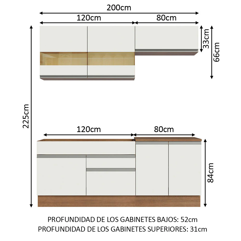 Combo de Cocina 200cm Marrón/Blanco Glamy Madesa 07 - Image 2