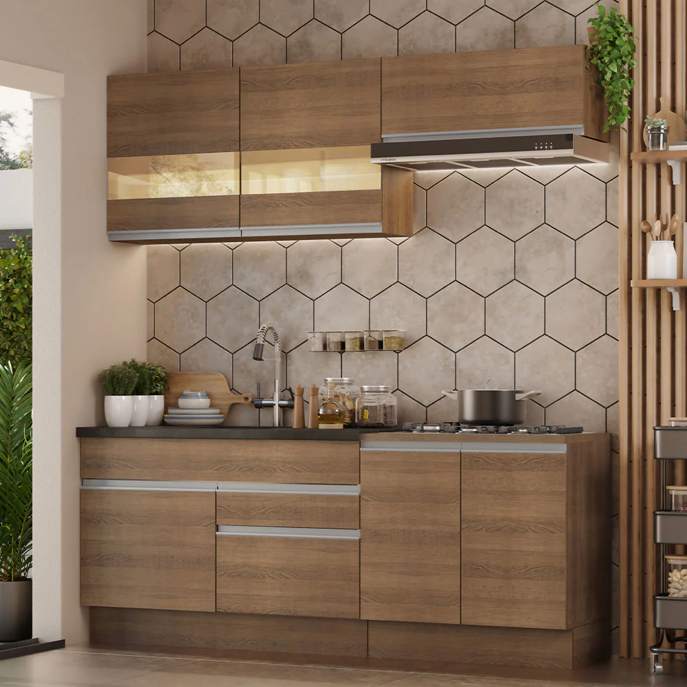 Combo de Cocina 200cm Marrón Glamy Madesa 07
